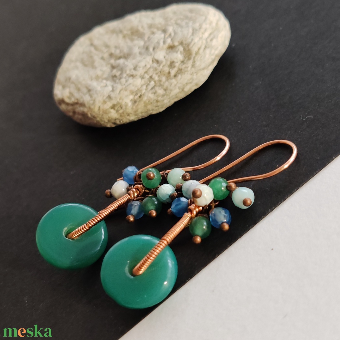 Aventurin korongos vörösréz fülbevaló  - ékszer - fülbevaló - lógó csepp fülbevaló - Meska.hu