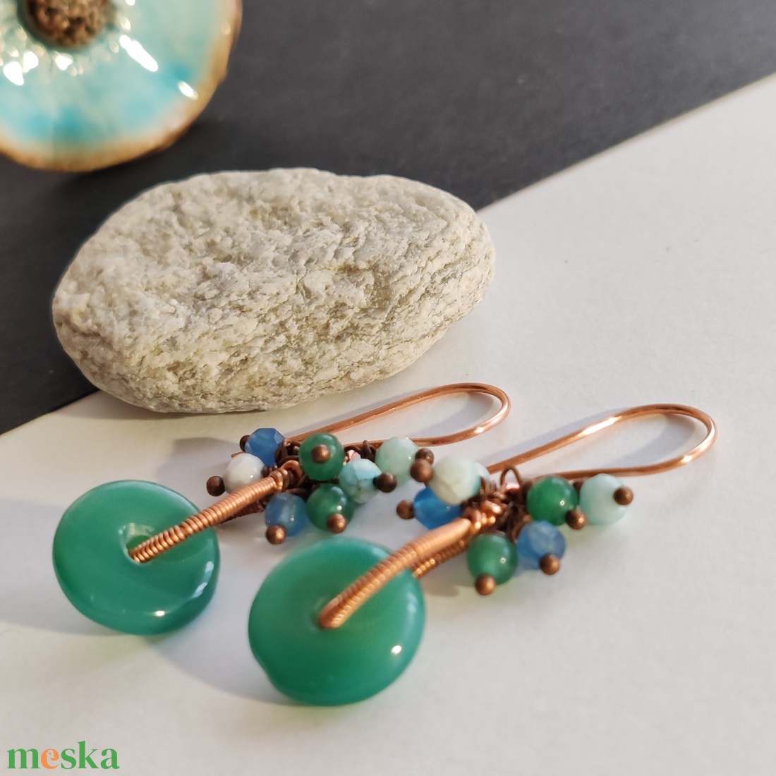 Aventurin korongos vörösréz fülbevaló  - ékszer - fülbevaló - lógó csepp fülbevaló - Meska.hu