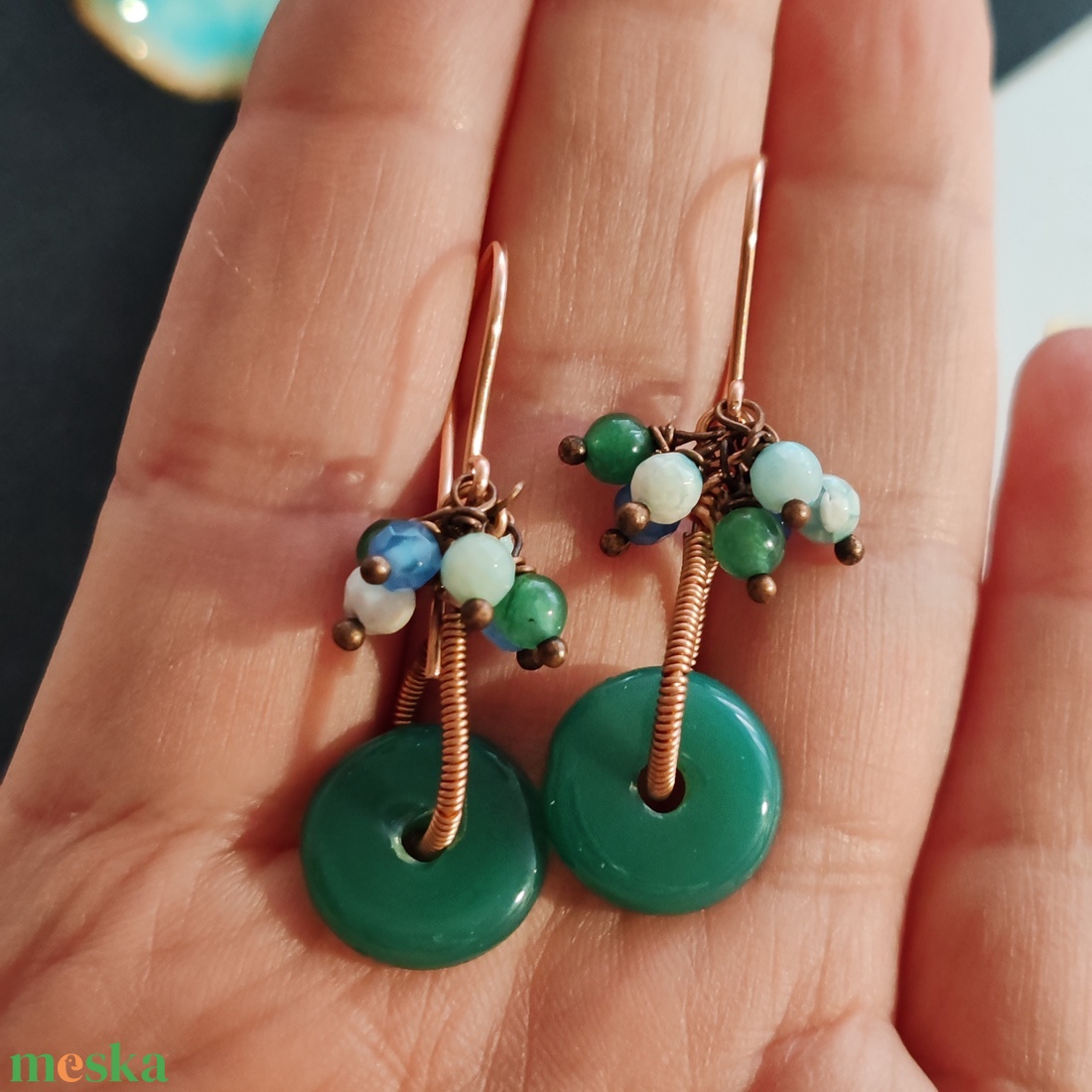 Aventurin korongos vörösréz fülbevaló  - ékszer - fülbevaló - lógó csepp fülbevaló - Meska.hu