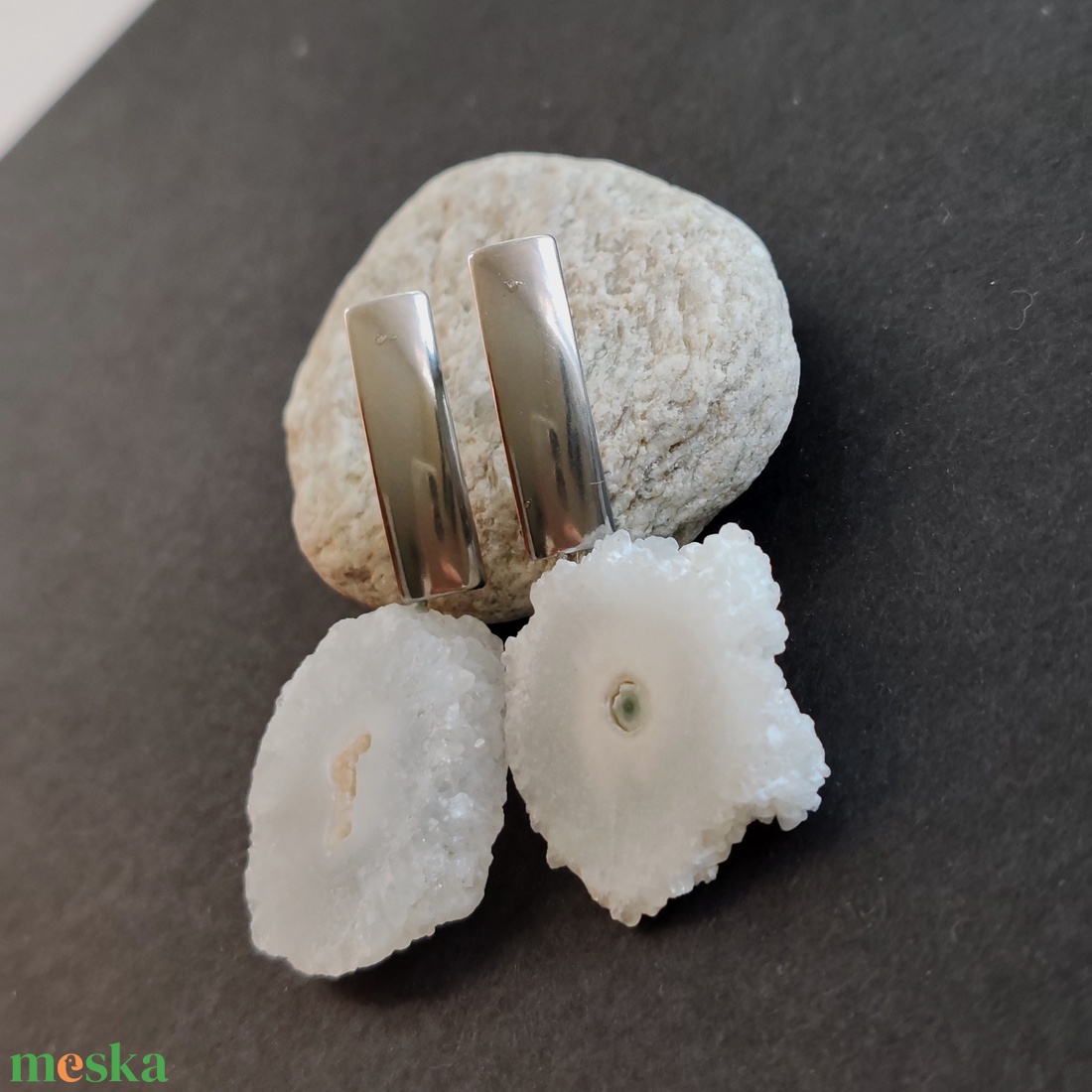 Drúzy achát nemesacél fülbevaló  - ékszer - fülbevaló - lógó fülbevaló - Meska.hu