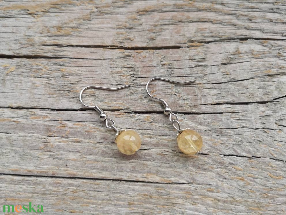 Simplicity - citrin fülbevaló 8 mm - ékszer - fülbevaló - lógó fülbevaló - Meska.hu