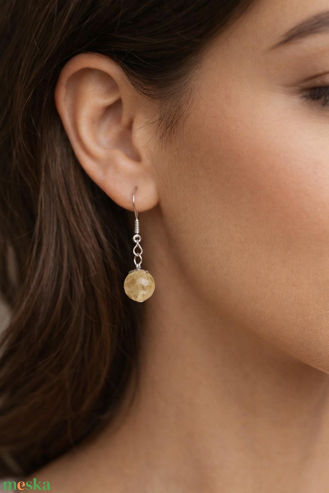 Simplicity - citrin fülbevaló 8 mm - ékszer - fülbevaló - lógó fülbevaló - Meska.hu