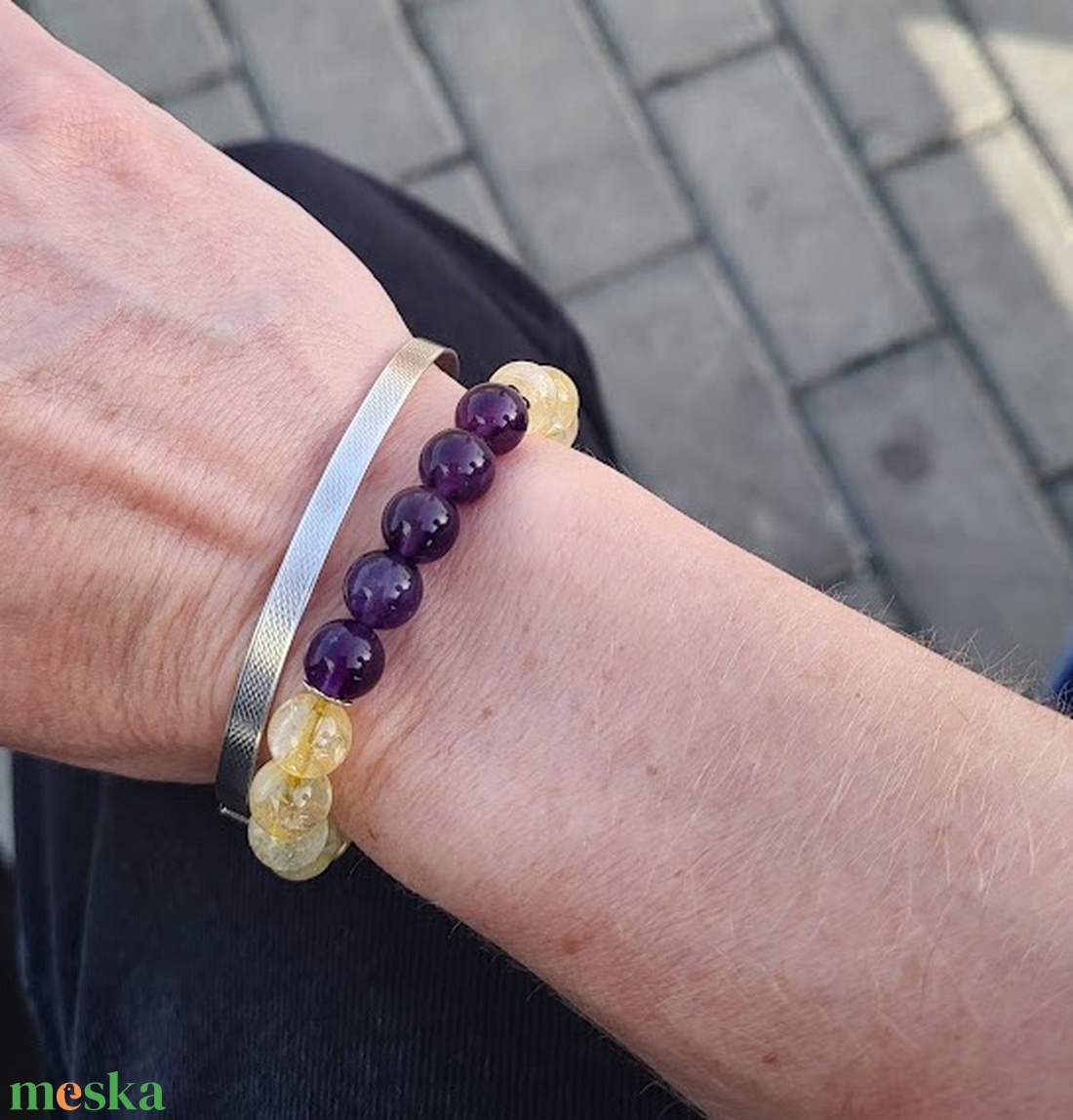 Napfény a Léleknek � citrin és ametiszt karkötő (8 mm) - ékszer - karkötő - gyöngyös karkötő - Meska.hu