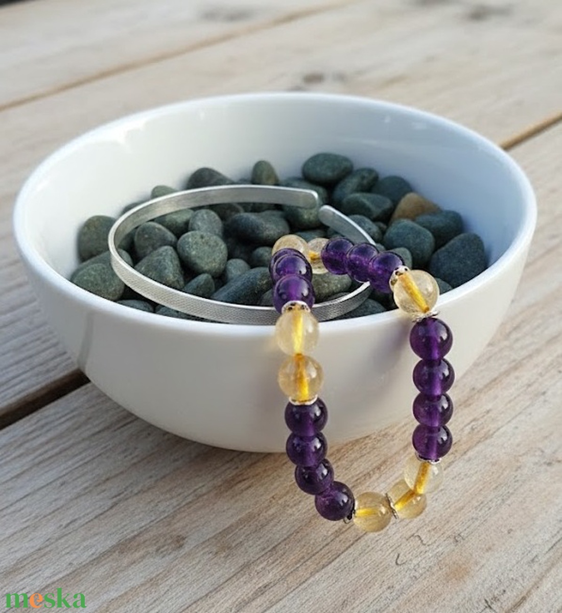 Napfény a Léleknek � citrin és ametiszt karkötő (8 mm) - ékszer - karkötő - gyöngyös karkötő - Meska.hu