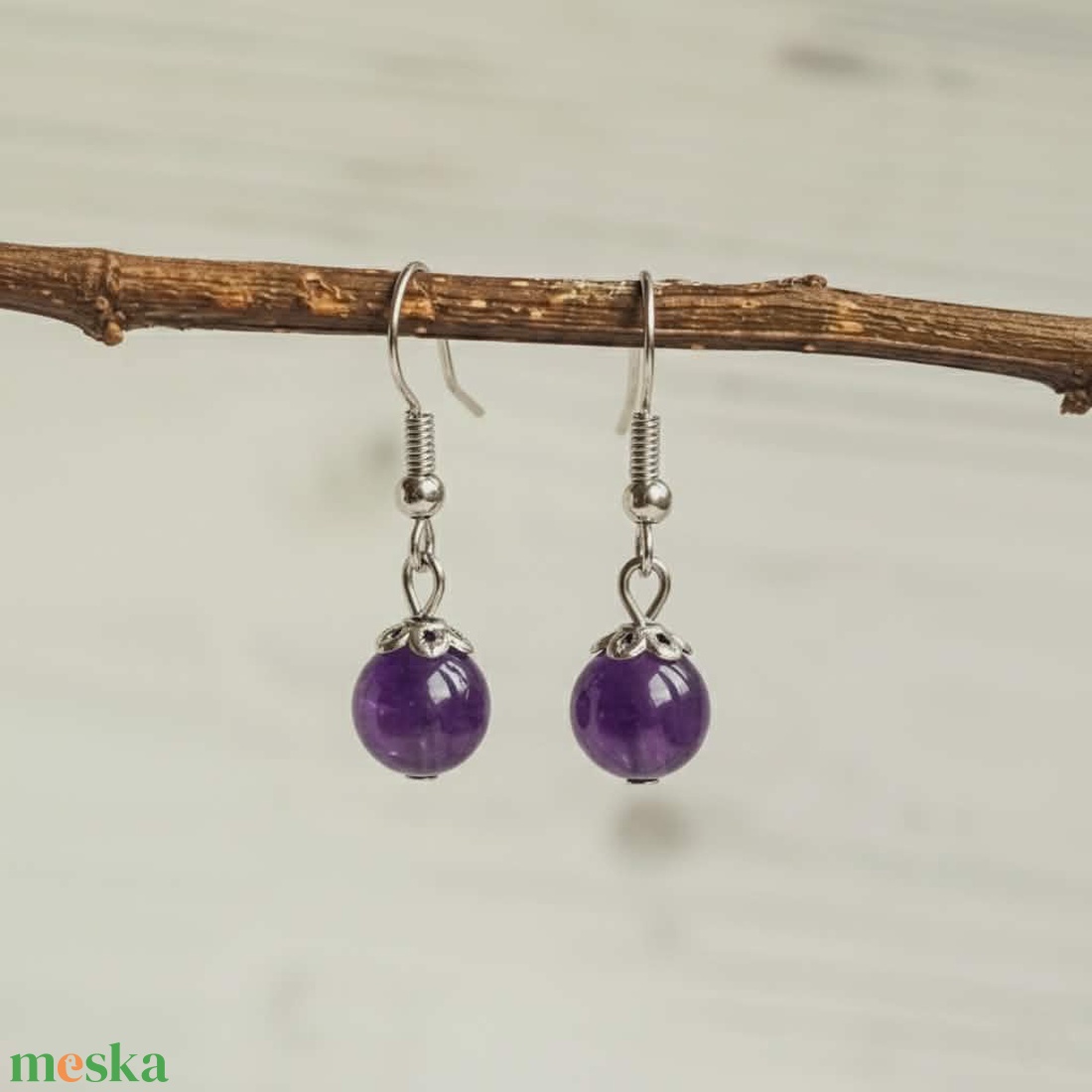Simplicity - ametiszt fülbevaló 8 mm - ékszer - fülbevaló - lógó fülbevaló - Meska.hu