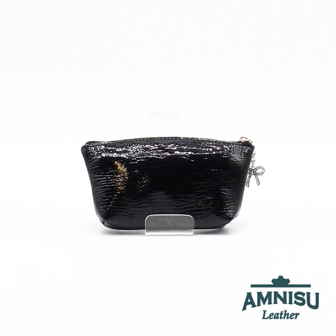 Fekete gyűrt lakk kettő cipzáras kulcstartó B8007 - táska & tok - kulcstartó & táskadísz - kulcstartó - Meska.hu