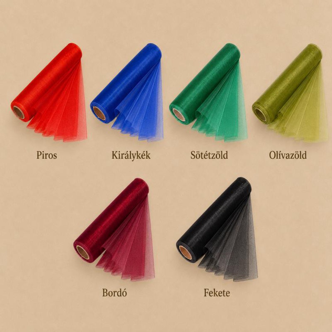 Szegély nélküli organza tekercs 24 cm � 10 m � élénk és mély árnyalatok - kellékek & szerszámok - méteráru - dekorációs alapanyag - Meska.hu