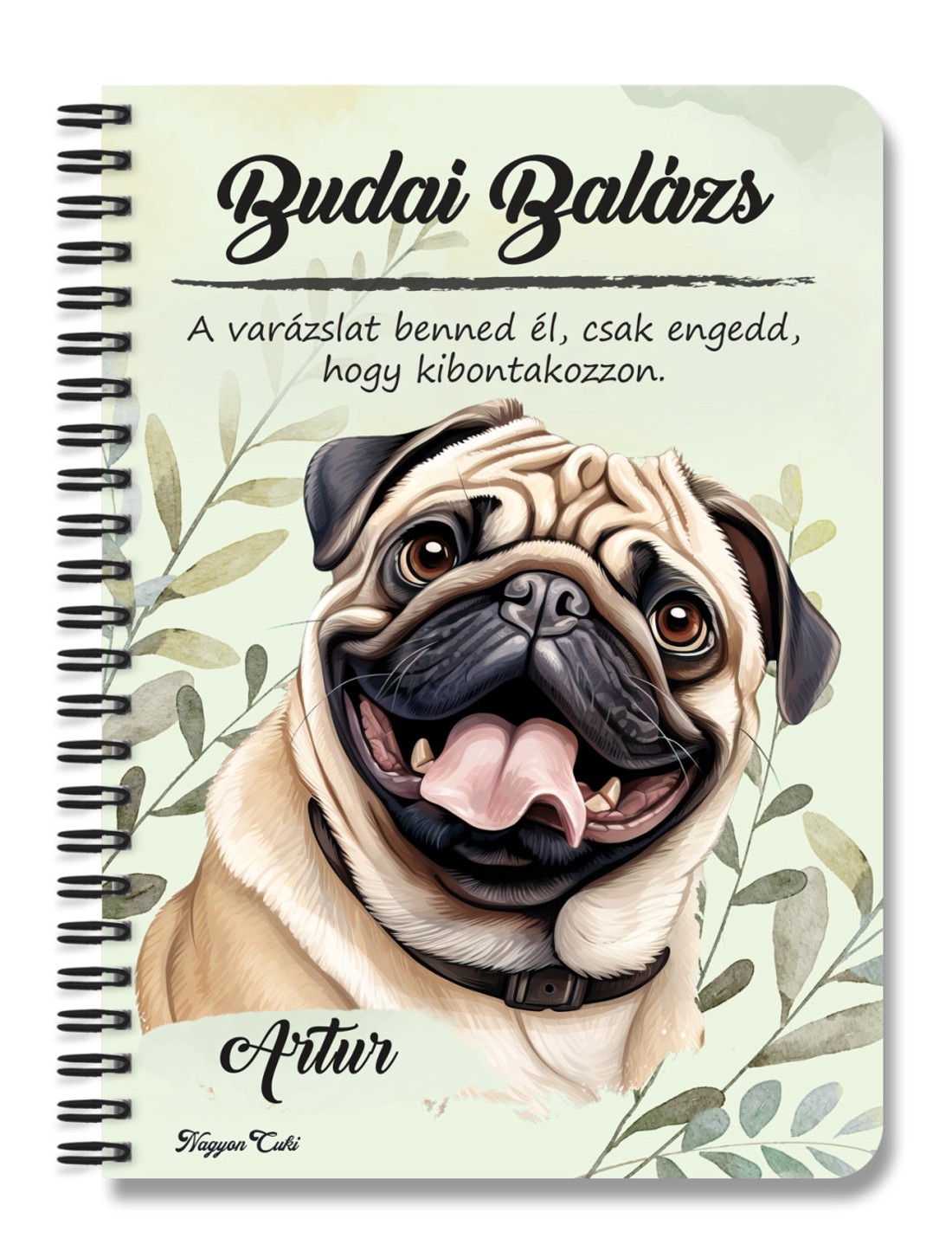 Személyre szabható - Barna mopsz portré mintás A6-os füzet - otthon & életmód - papír, írószer - jegyzetfüzet & napló - Meska.hu