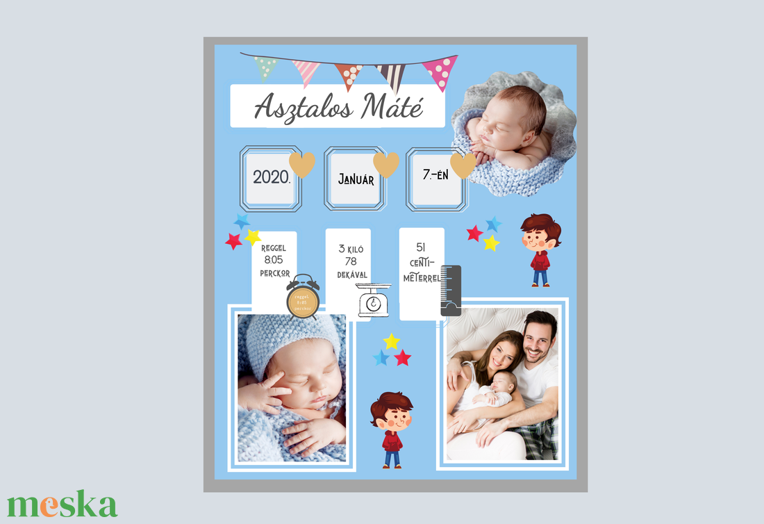Babaposzter újszülött kisfiúk számára, személyre szabható gyerekszoba dekoráció, letölthető falikép, babaposzter  - művészet - grafika & illusztráció - egyéb rajzok - Meska.hu