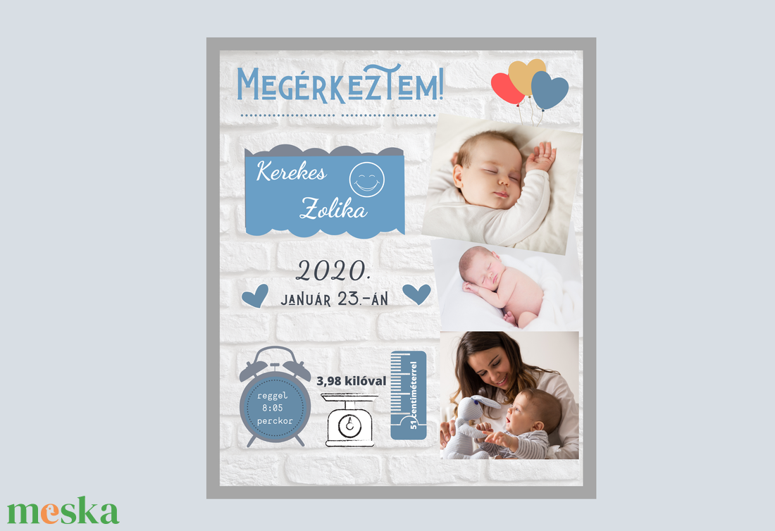 Babaposzter újszülött kisfiúk számára, személyre szabható babaposzter kisfiúk számára, letölthető kép, babaszoba falikép - otthon & életmód - babaszoba, gyerekszoba - babaszoba kép - Meska.hu