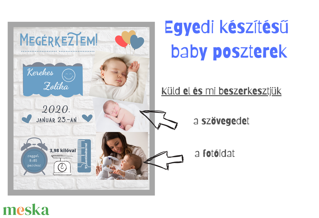 Babaposzter újszülött kisfiúk számára, személyre szabható babaposzter kisfiúk számára, letölthető kép, babaszoba falikép - otthon & életmód - babaszoba, gyerekszoba - babaszoba kép - Meska.hu