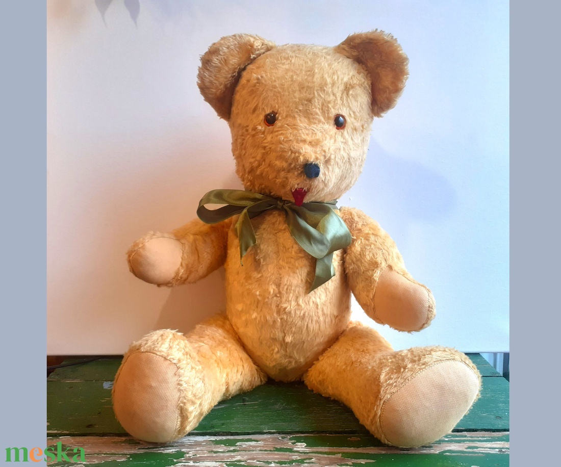 Vintage mackó, antik szalma mackó,  gyűjtői szalmával tömött mackó, vintage szalma teddy maci, nagy vintage mackó  - játék & sport - plüssállat & játékfigura - maci - Meska.hu