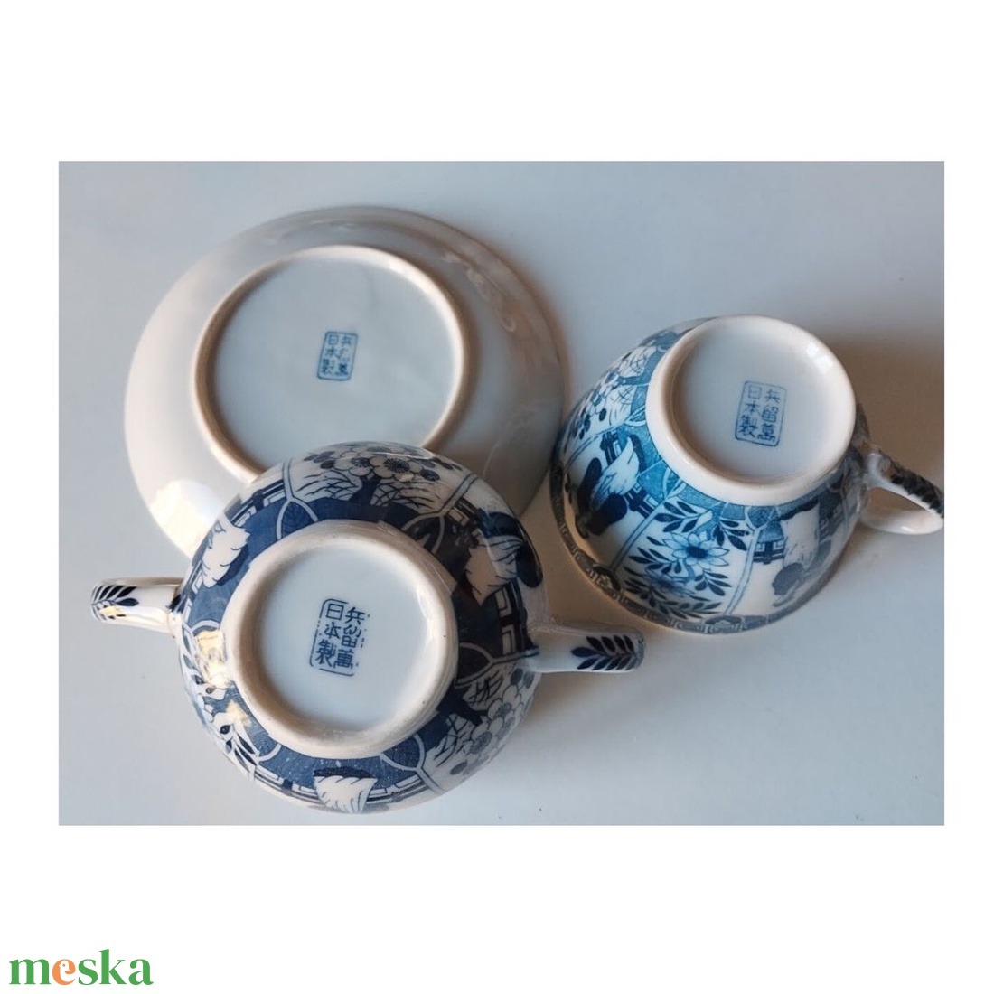 Vintage japán porcelán teáskészlet, Japan kék-fehér porcelán teás csésze, teás kanna  - otthon & életmód - konyhafelszerelés, tálalás - tálalás - bögre & csésze - Meska.hu
