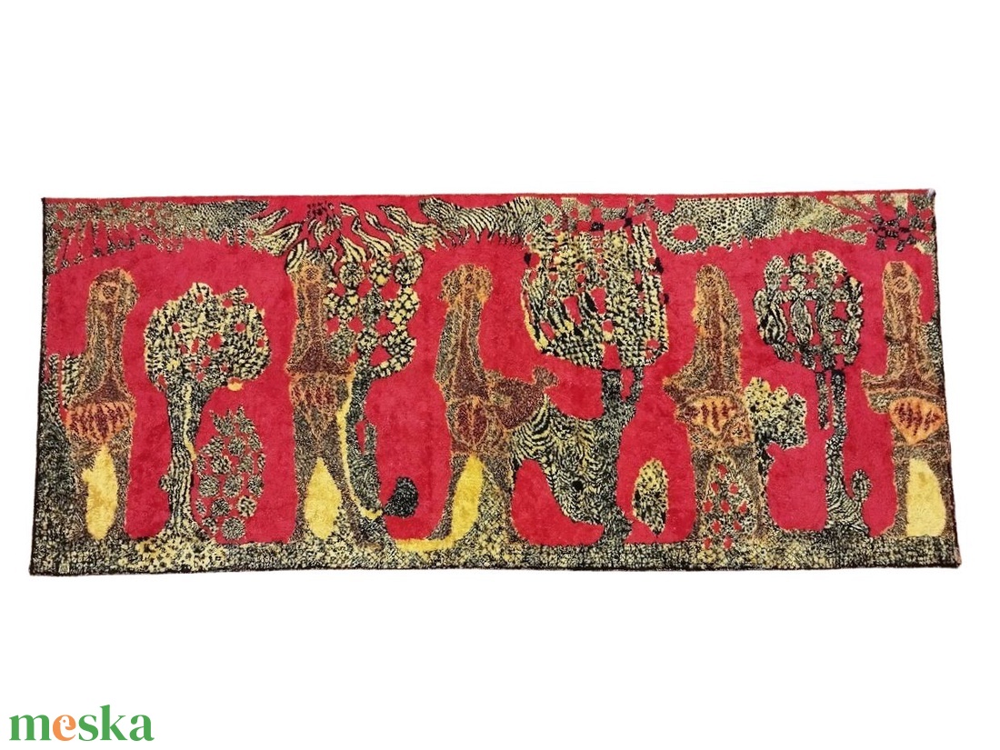 Mid Century mokett faliszőnyeg, Vintage piros falvédő, Retro modern minimalista fali szőnyeg, Gyűjtői retro falvédő - otthon & életmód - dekoráció - fali és függő dekoráció - falra akasztható dekor - Meska.hu