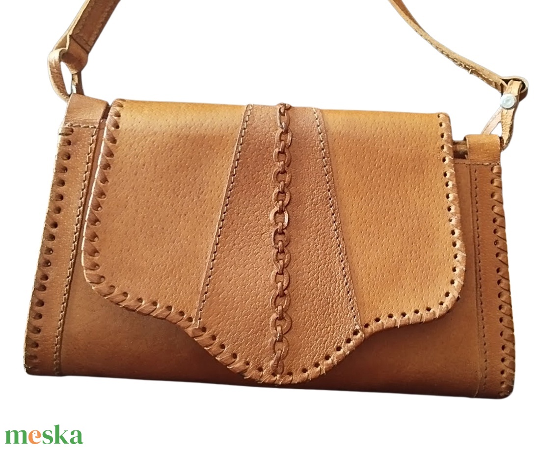 Vintage táska, bőrdíszmű női válltáska, valódi bőr táska, vintage méz színű női bőr válltáska,   - táska & tok - kézitáska & válltáska - kézitáska - Meska.hu
