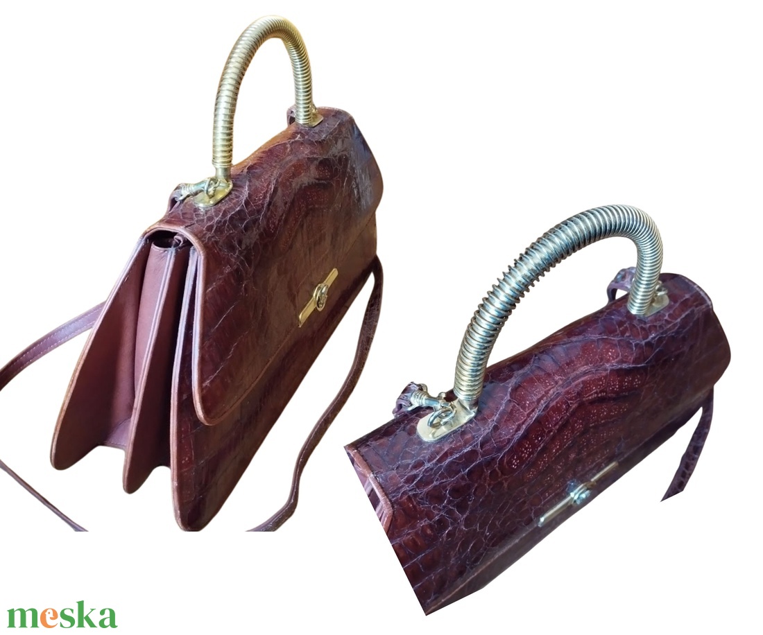 Vintage krokodil bőr női táska, Fino de France krokodil bőr válltáska, Hüllő bőr táska, Vintage valódi bőrtáska - táska & tok - kézitáska & válltáska - kézitáska - Meska.hu