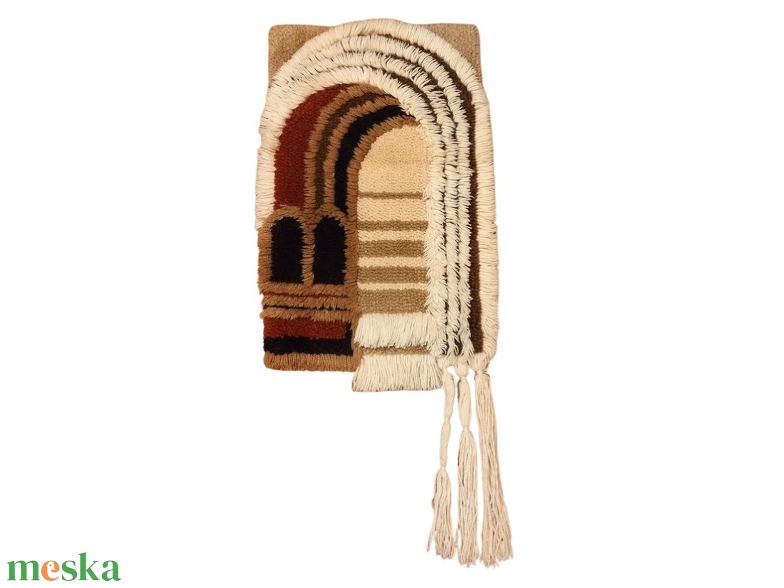 Mid Century suba faliszőnyeg rojtokkal, Vintage falvédő, Bohemian stílusú retro suba falvédő rojtokkal - otthon & életmód - dekoráció - fali és függő dekoráció - falra akasztható dekor - Meska.hu