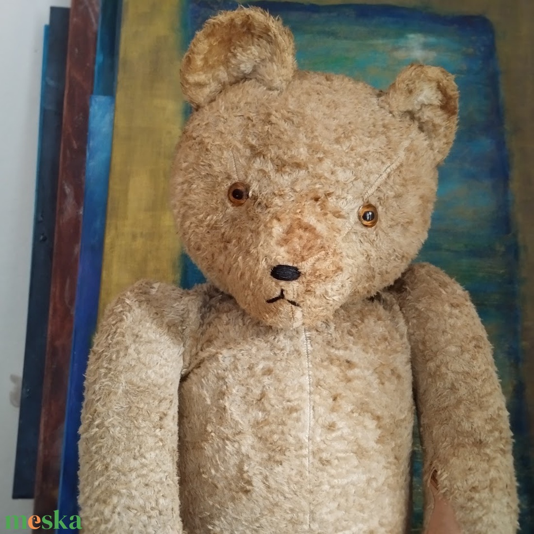 Vintage szalma mackó, Antik brummogó maci, Vintage gyűjtői szalmával tömött mackó, Antik világos színű teddy maci - játék & sport - plüssállat & játékfigura - maci - Meska.hu