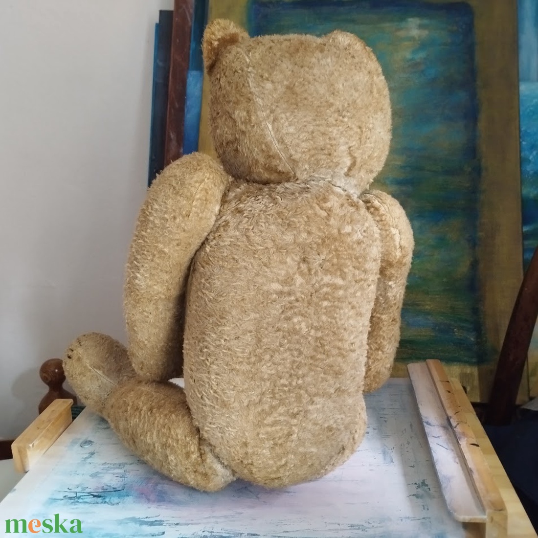 Vintage szalma mackó, Antik brummogó maci, Vintage gyűjtői szalmával tömött mackó, Antik világos színű teddy maci - játék & sport - plüssállat & játékfigura - maci - Meska.hu