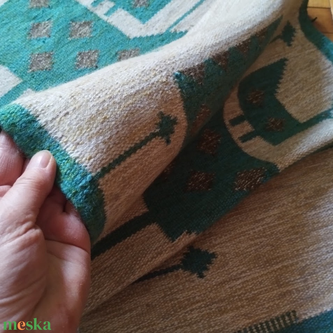 Németh Éva fali szőnyeg, Vintage Mid Century Modern fali kárpit, Absztrakt retro modern minimalista fali szőnyeg - otthon & életmód - lakástextil - szőnyeg - szövött szőnyeg - Meska.hu