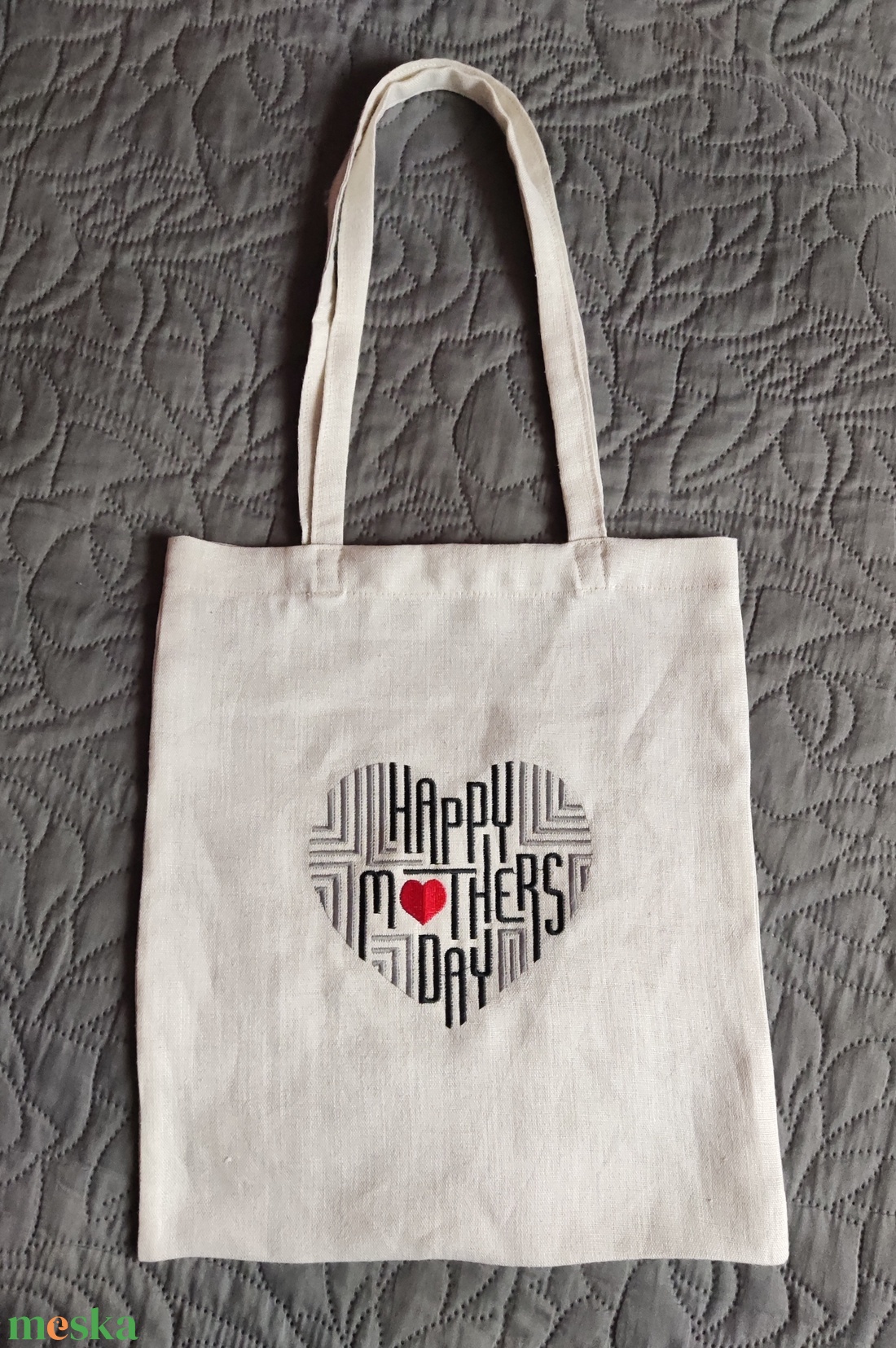 Anyák napi- vászon táska- vonalas szív - táska & tok - bevásárlás & shopper táska - shopper, textiltáska, szatyor - Meska.hu