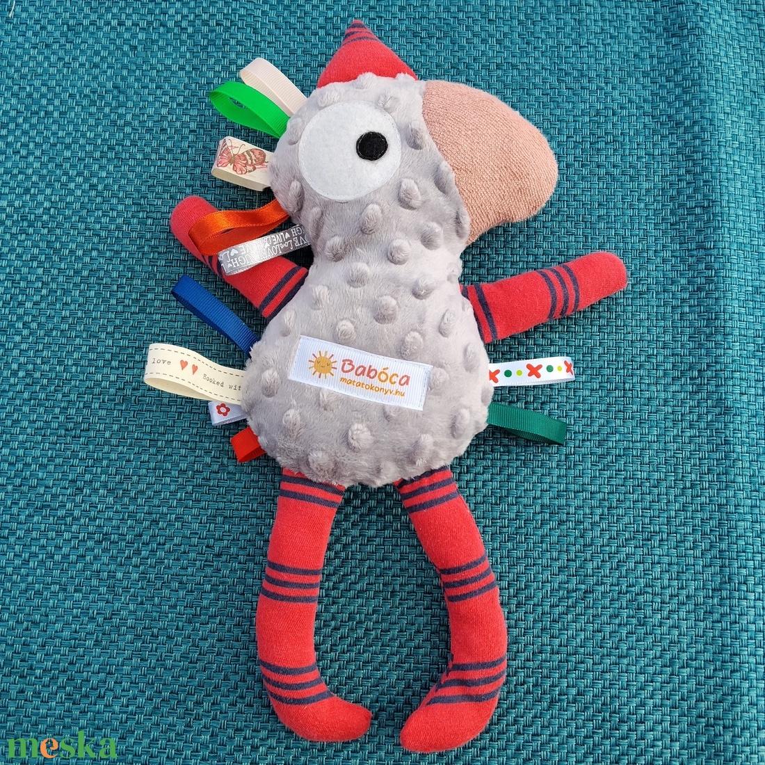 Játszó pajti, szürke- piros, csíkos - baba - mama - baba játékok - szundikendő, alvóka - Meska.hu
