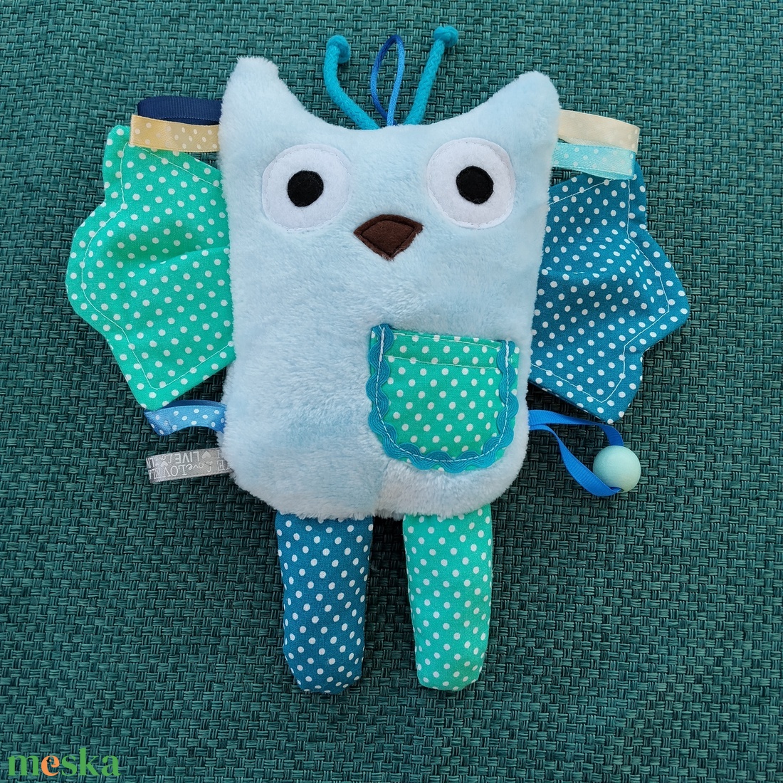 Játszó pajti, bagoly-türkiz - baba - mama - baba játékok - szundikendő, alvóka - Meska.hu