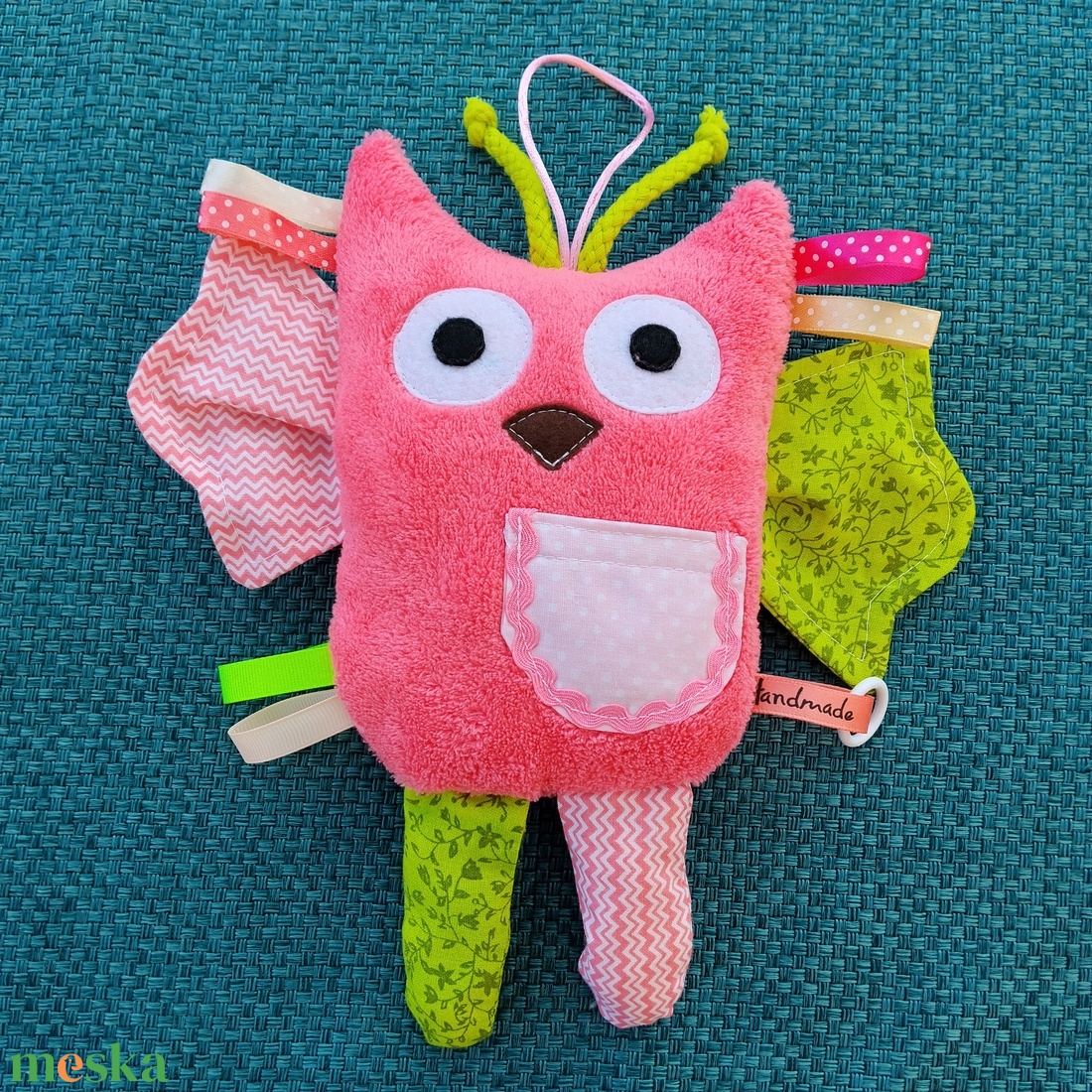 Játszó pajti, bagoly, rózsaszín-zöld - baba - mama - baba játékok - szundikendő, alvóka - Meska.hu