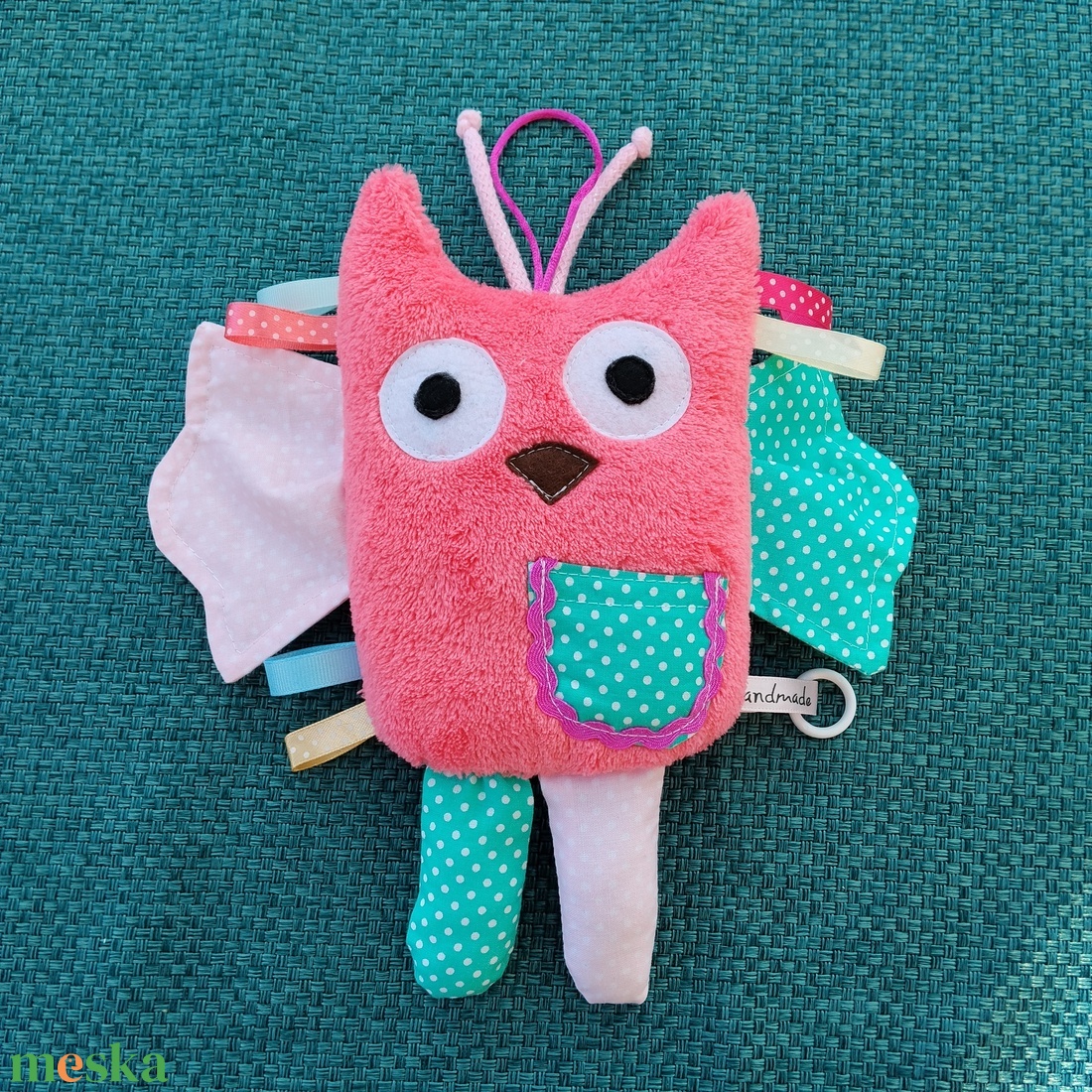 Játszó pajti, bagoly, rózsaszín-türkiz - baba - mama - baba játékok - szundikendő, alvóka - Meska.hu