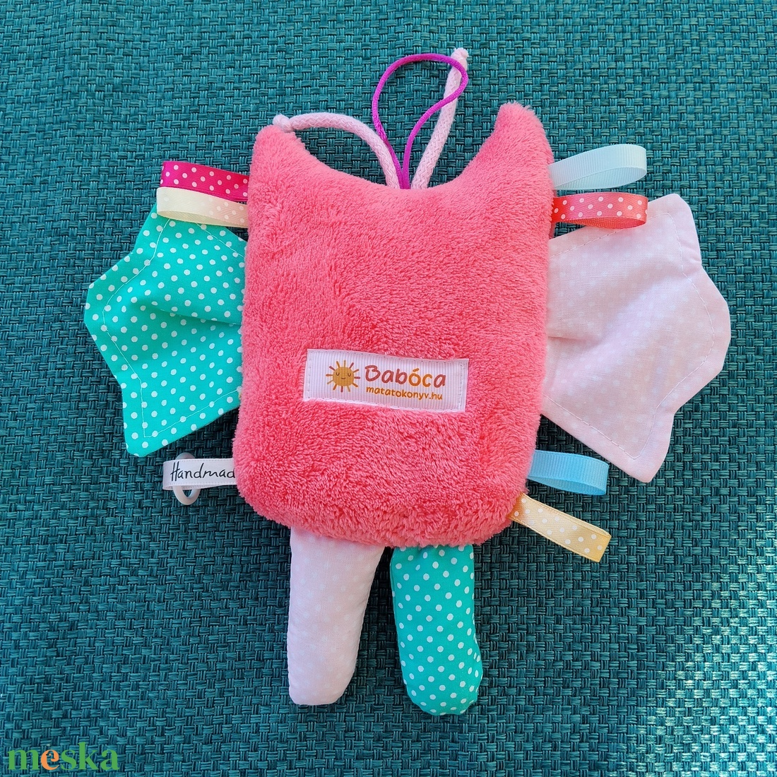 Játszó pajti, bagoly, rózsaszín-türkiz - baba - mama - baba játékok - szundikendő, alvóka - Meska.hu