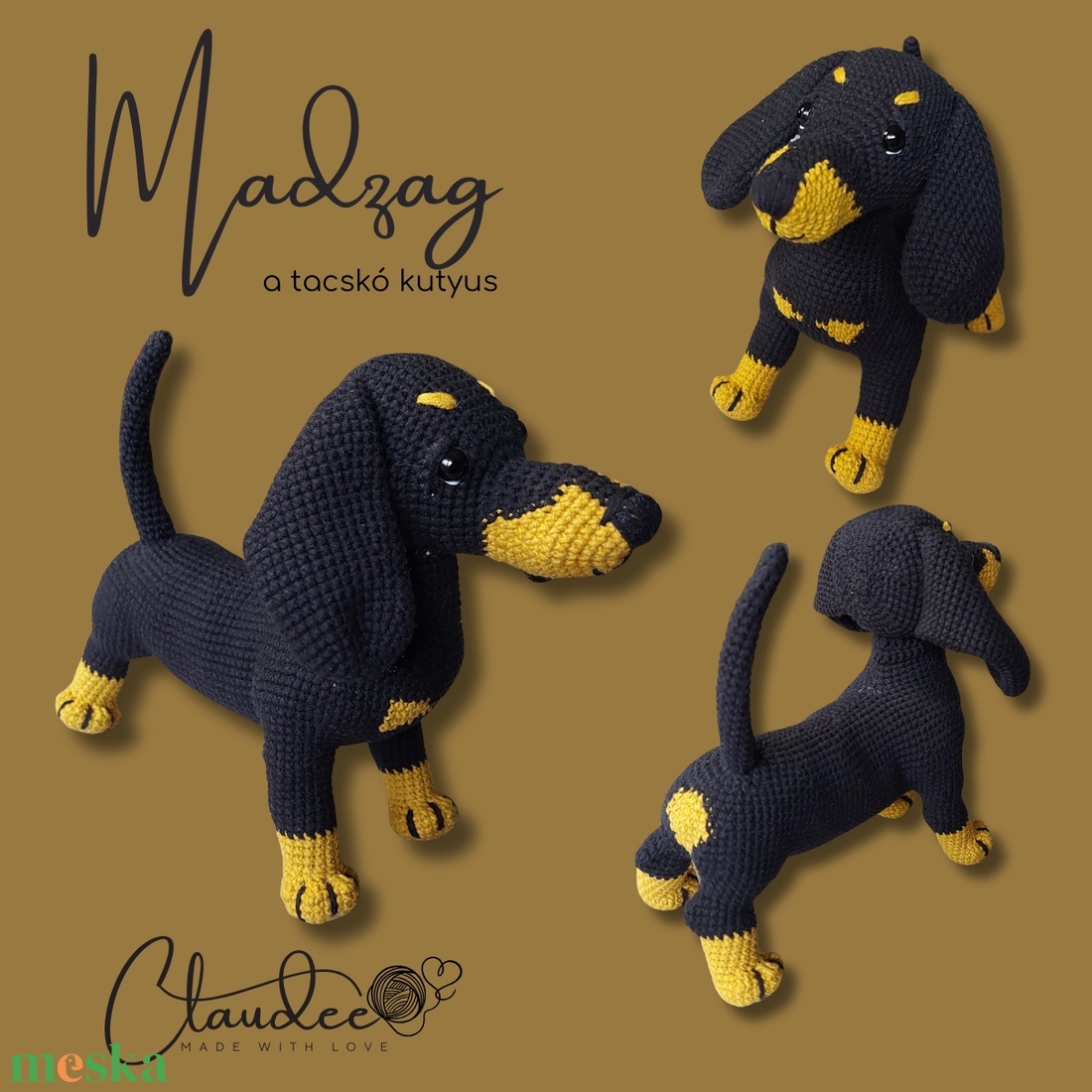 Horgolt tacskó - Madzag - játék & sport - plüssállat & játékfigura - kutya - Meska.hu