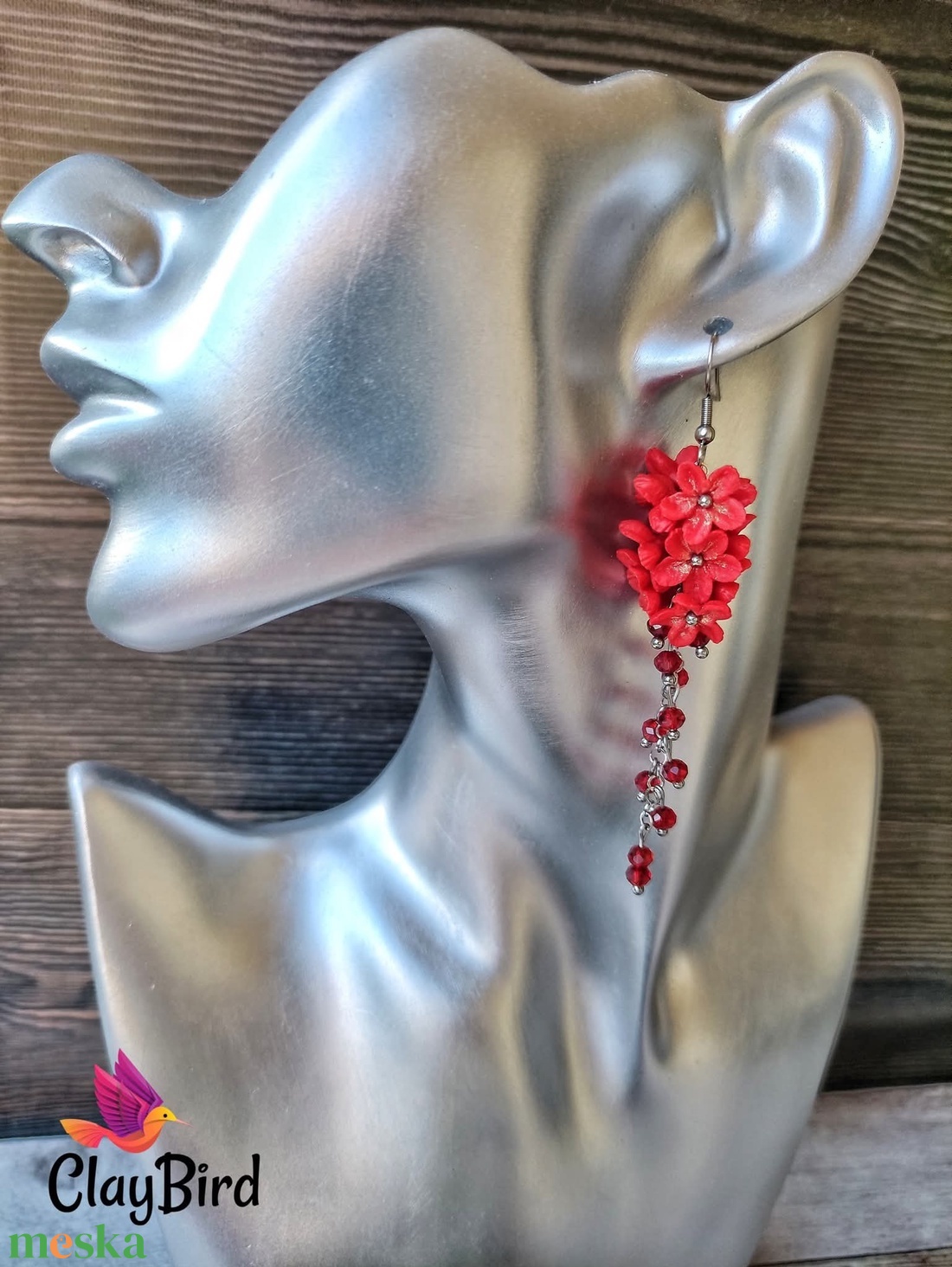 Piros vir�gos fülbevaló - ékszer - fülbevaló - lógó fülbevaló - Meska.hu