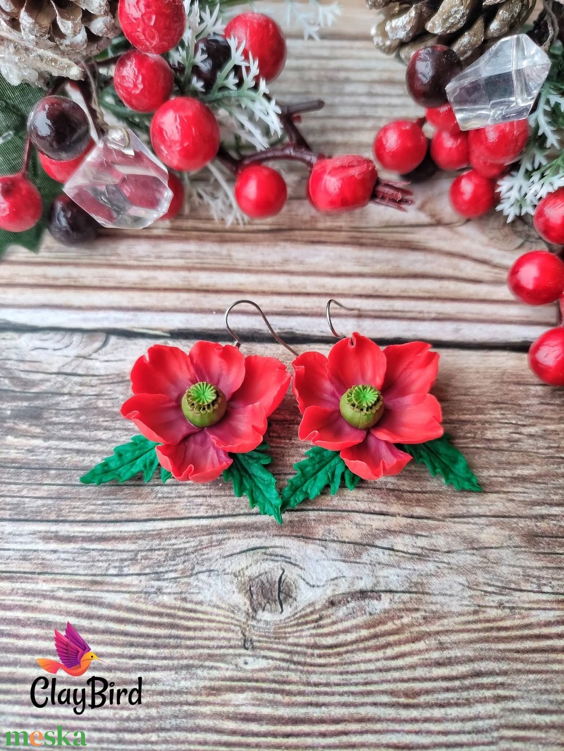 Pipacs ihlet�sű fülbevaló - ékszer - fülbevaló - lógó fülbevaló - Meska.hu