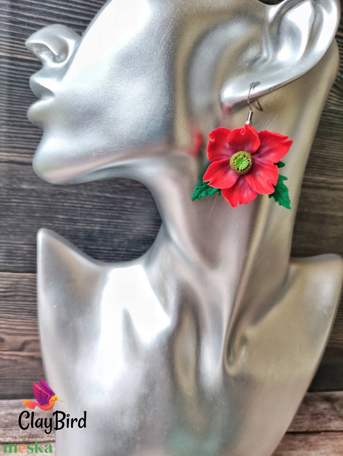 Pipacs ihlet�sű fülbevaló - ékszer - fülbevaló - lógó fülbevaló - Meska.hu