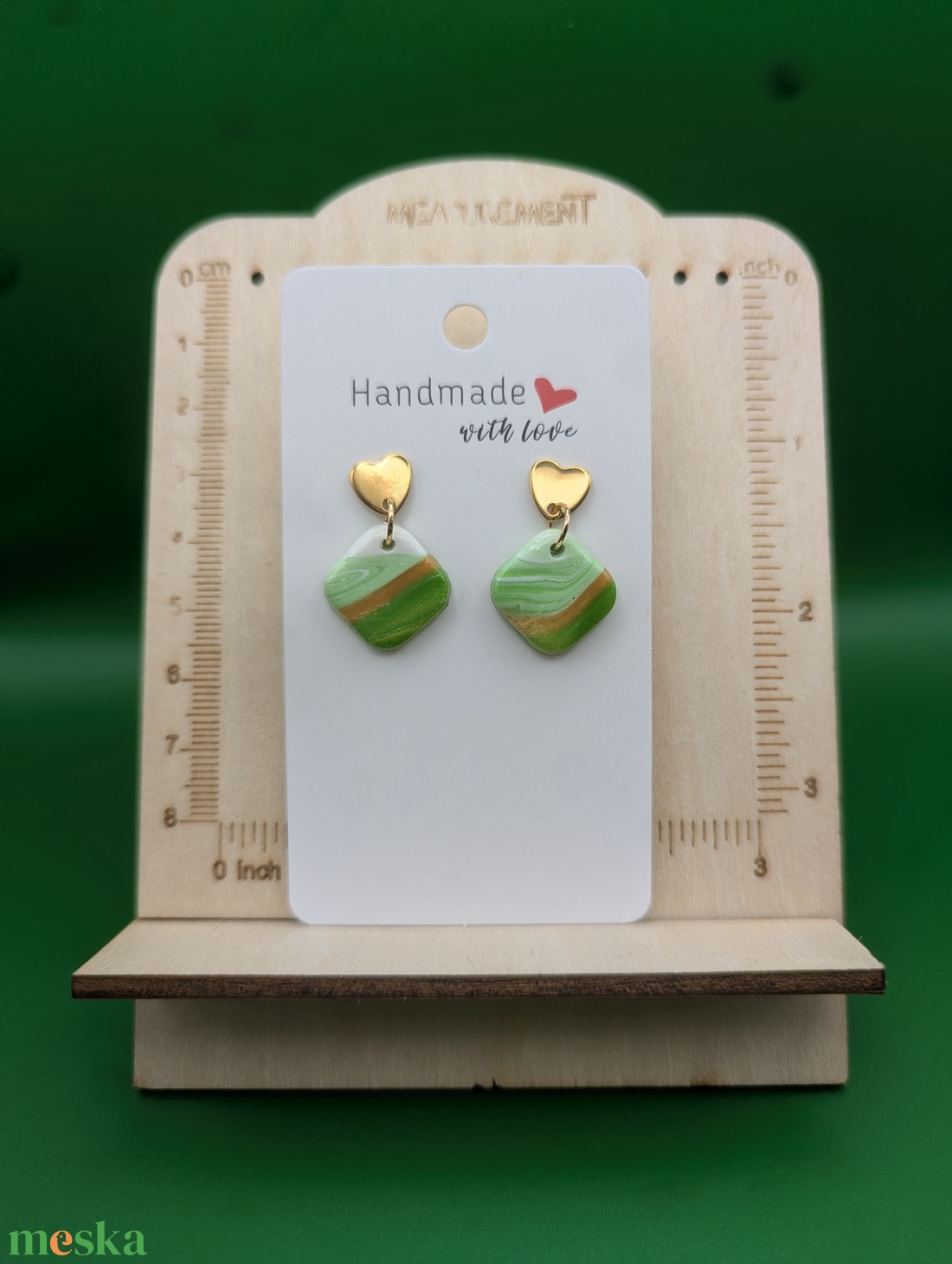 Kézműves fülbevaló polimer gyurmából (polymer clay) - kicsi, négyszögletes - 001 - ékszer - fülbevaló - lógó fülbevaló - Meska.hu