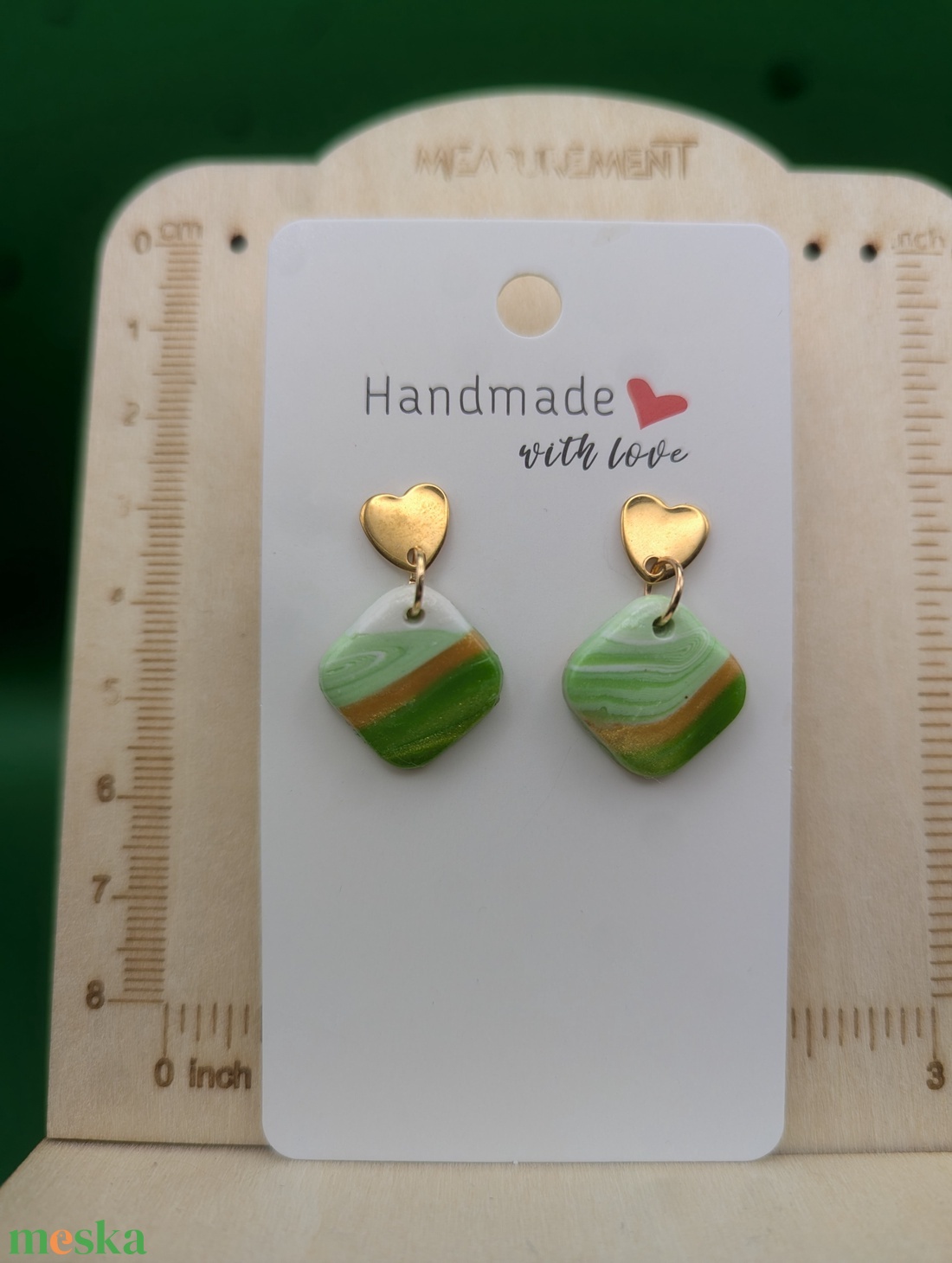 Kézműves fülbevaló polimer gyurmából (polymer clay) - kicsi, négyszögletes - 001 - ékszer - fülbevaló - lógó fülbevaló - Meska.hu