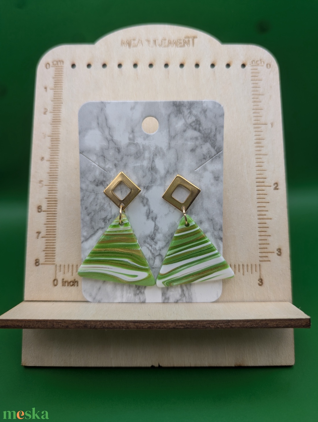 Kézműves fülbevaló polimer gyurmából (polymer clay) - háromszög - 016 - ékszer - fülbevaló - lógó fülbevaló - Meska.hu