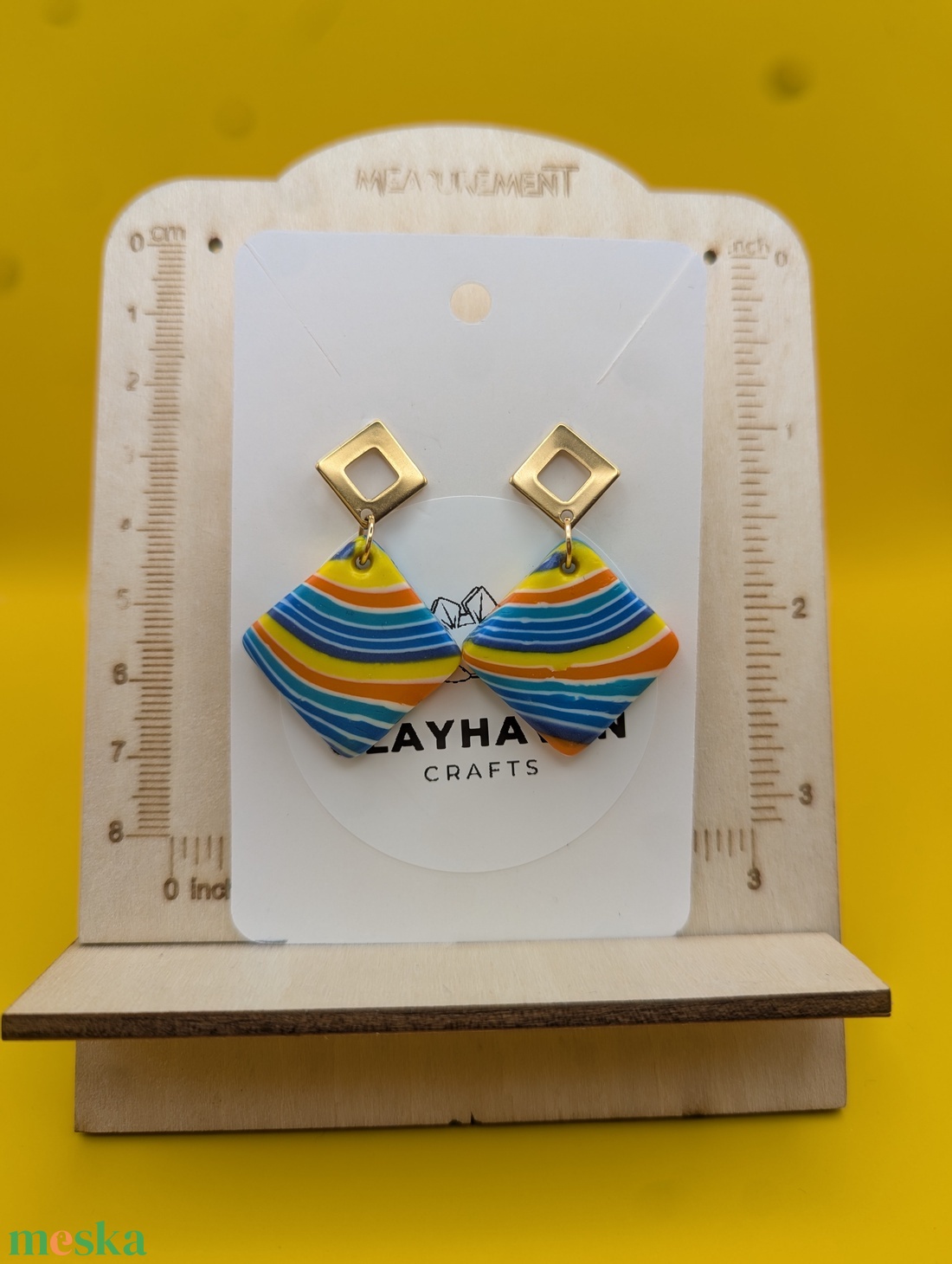 Kézműves fülbevaló polimer gyurmából (polymer clay) - négyszög - 020 - ékszer - fülbevaló - lógó fülbevaló - Meska.hu