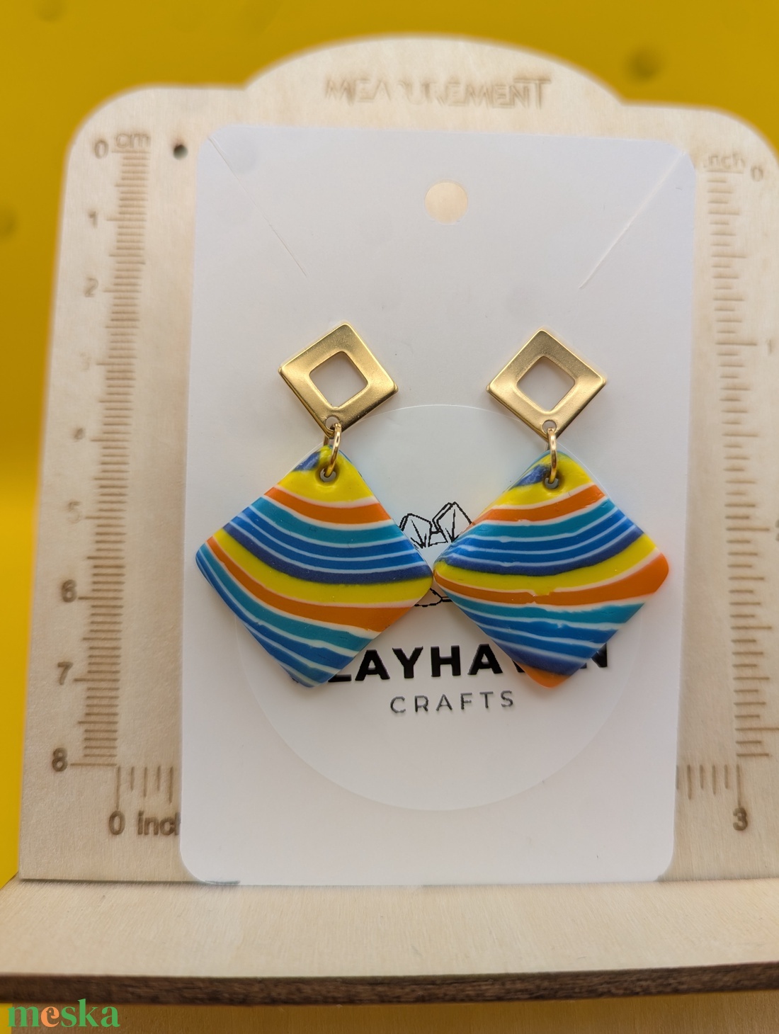 Kézműves fülbevaló polimer gyurmából (polymer clay) - négyszög - 020 - ékszer - fülbevaló - lógó fülbevaló - Meska.hu