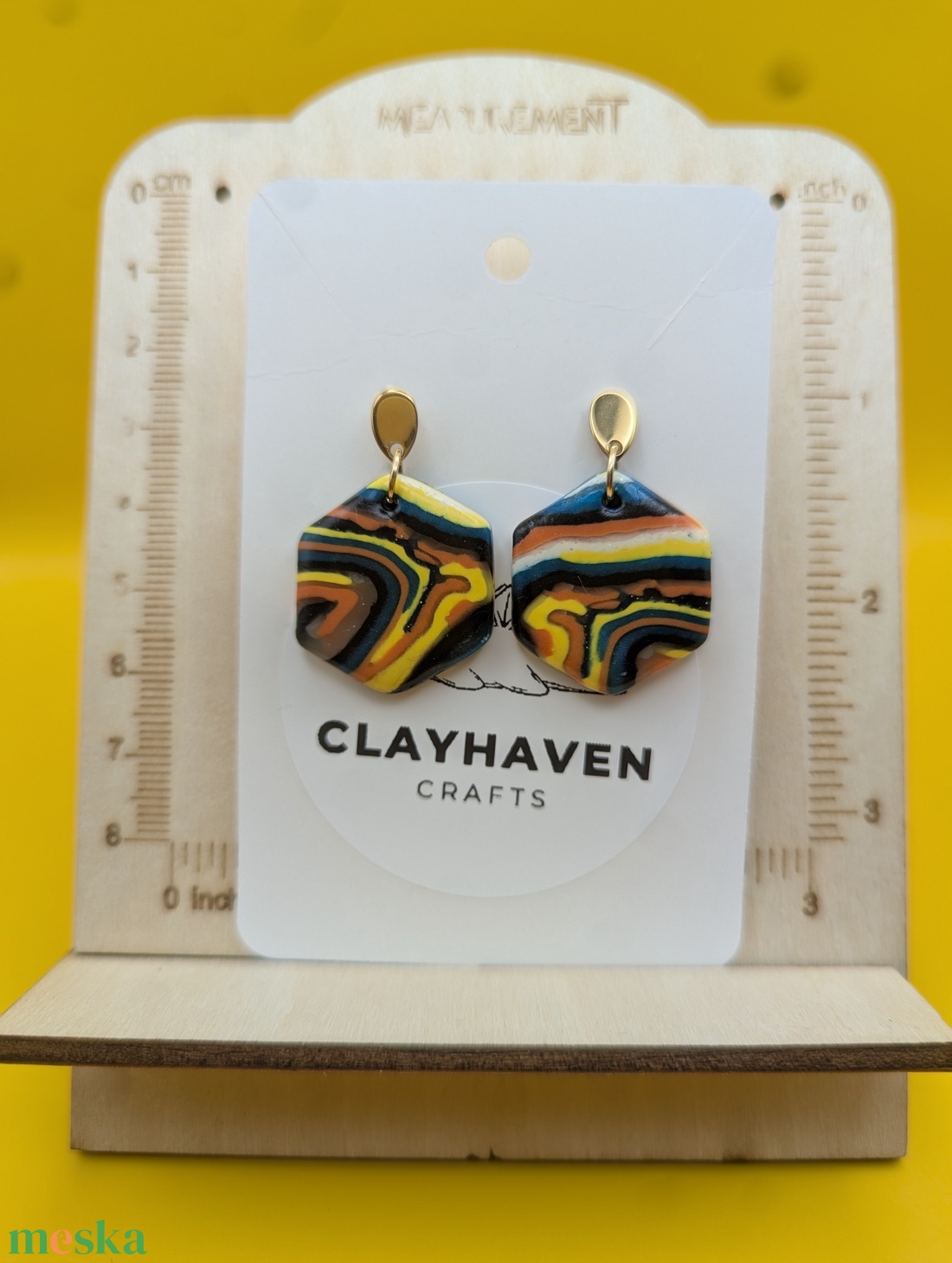 Kézműves fülbevaló polimer gyurmából (polymer clay) - hatszög - 026 - ékszer - fülbevaló - lógó fülbevaló - Meska.hu