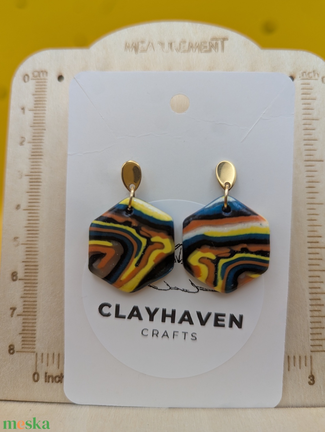 Kézműves fülbevaló polimer gyurmából (polymer clay) - hatszög - 026 - ékszer - fülbevaló - lógó fülbevaló - Meska.hu