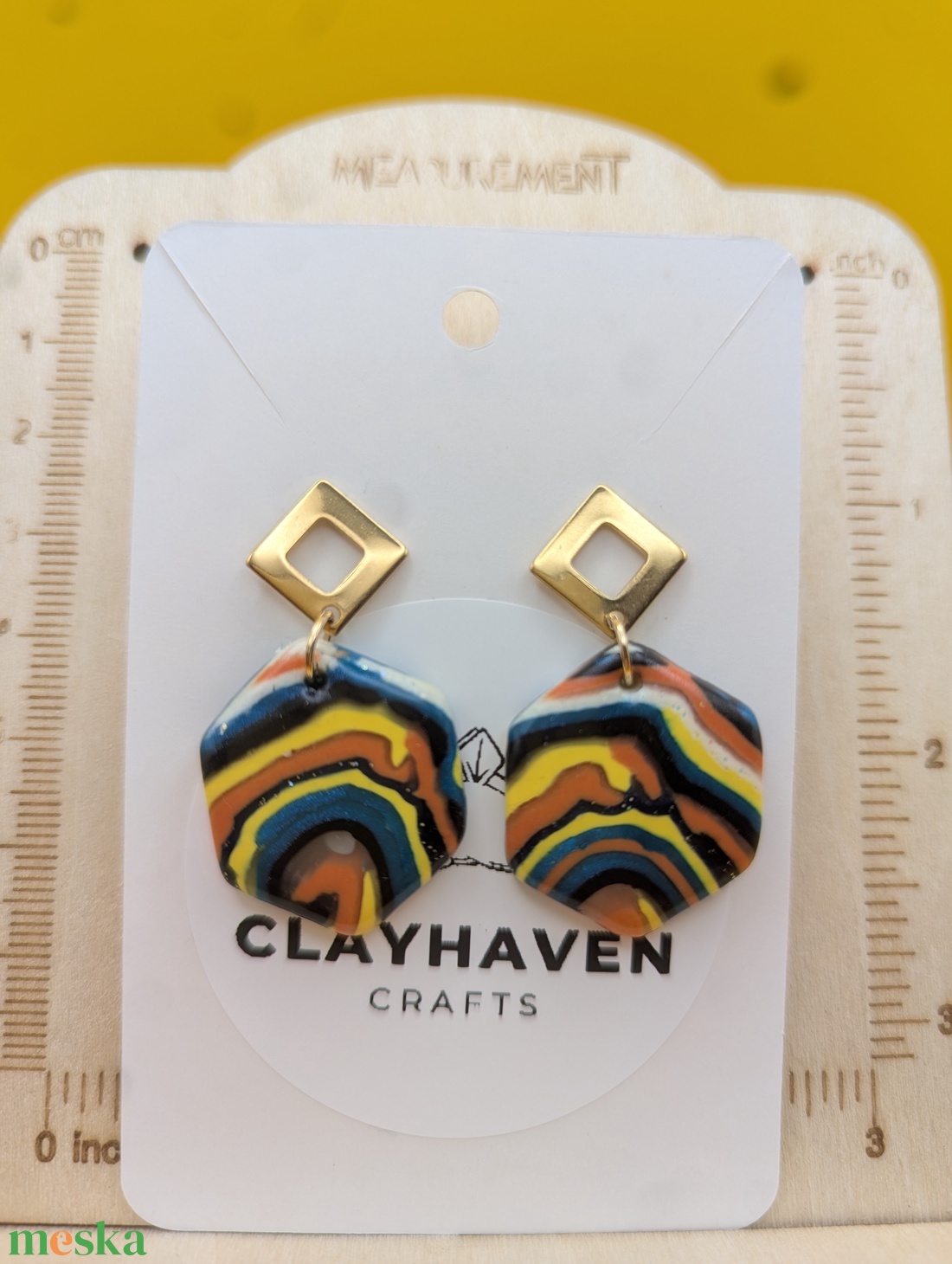 Kézműves fülbevaló polimer gyurmából (polymer clay) - hatszüg - 027 - ékszer - fülbevaló - lógó fülbevaló - Meska.hu