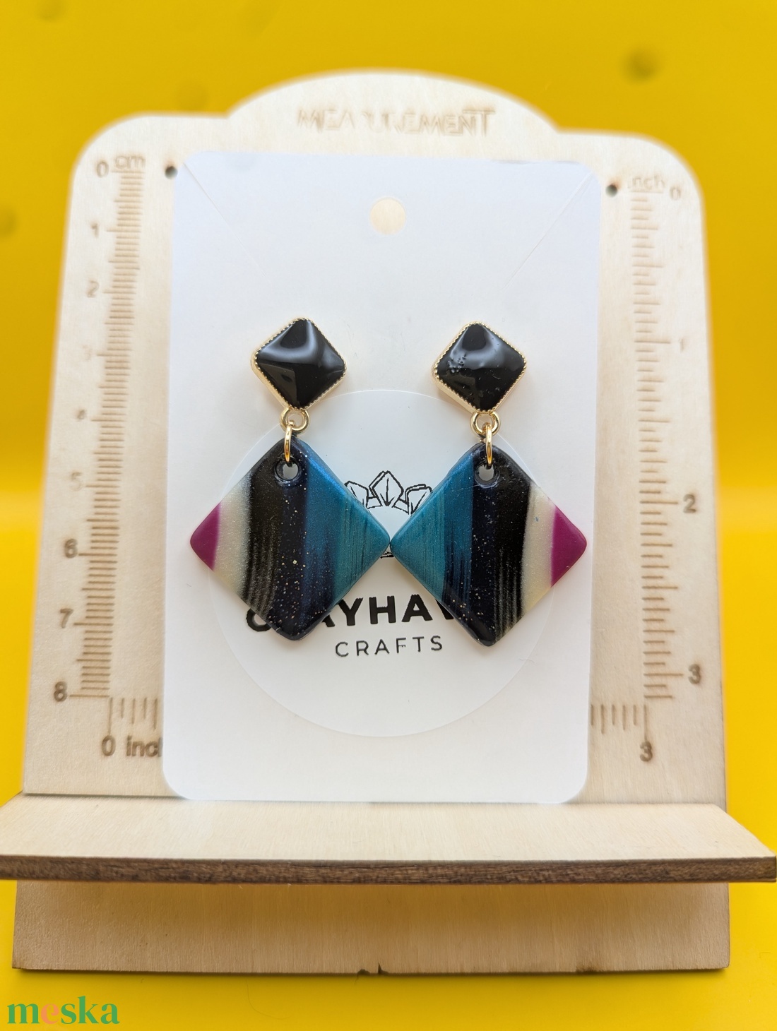 Kézműves fülbevaló polimer gyurmából (polymer clay) - négyzet - 045 - ékszer - fülbevaló - pötty fülbevaló - Meska.hu