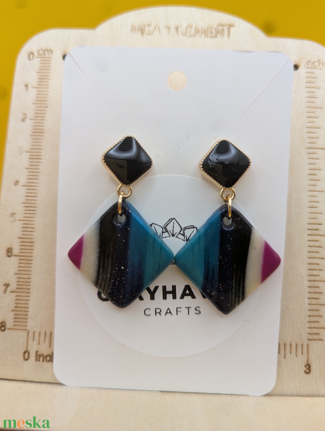 Kézműves fülbevaló polimer gyurmából (polymer clay) - négyzet - 045 - ékszer - fülbevaló - pötty fülbevaló - Meska.hu