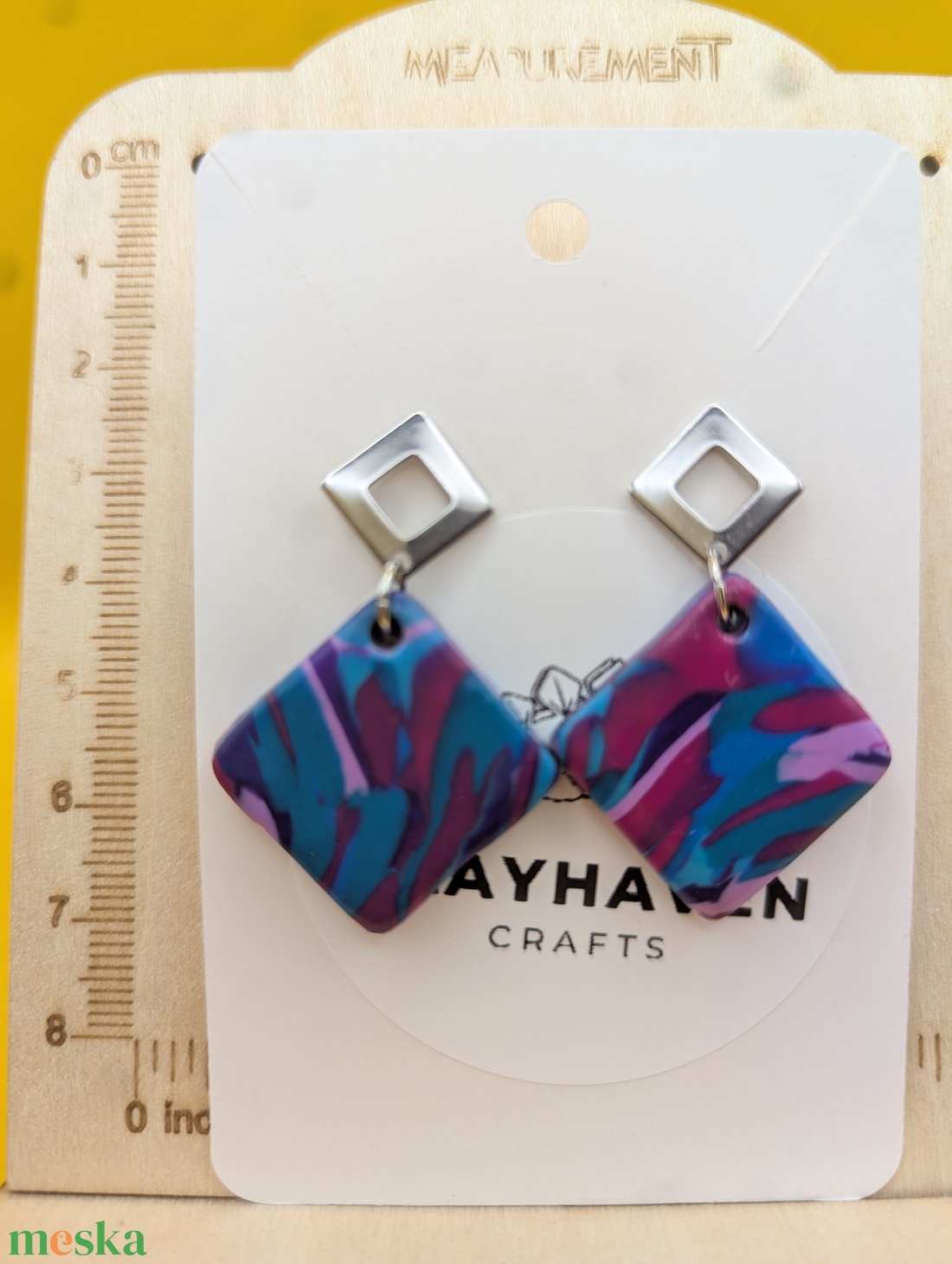 Kézműves fülbevaló polimer gyurmából (polymer clay) - négyzet - 046 - ékszer - fülbevaló - pötty fülbevaló - Meska.hu
