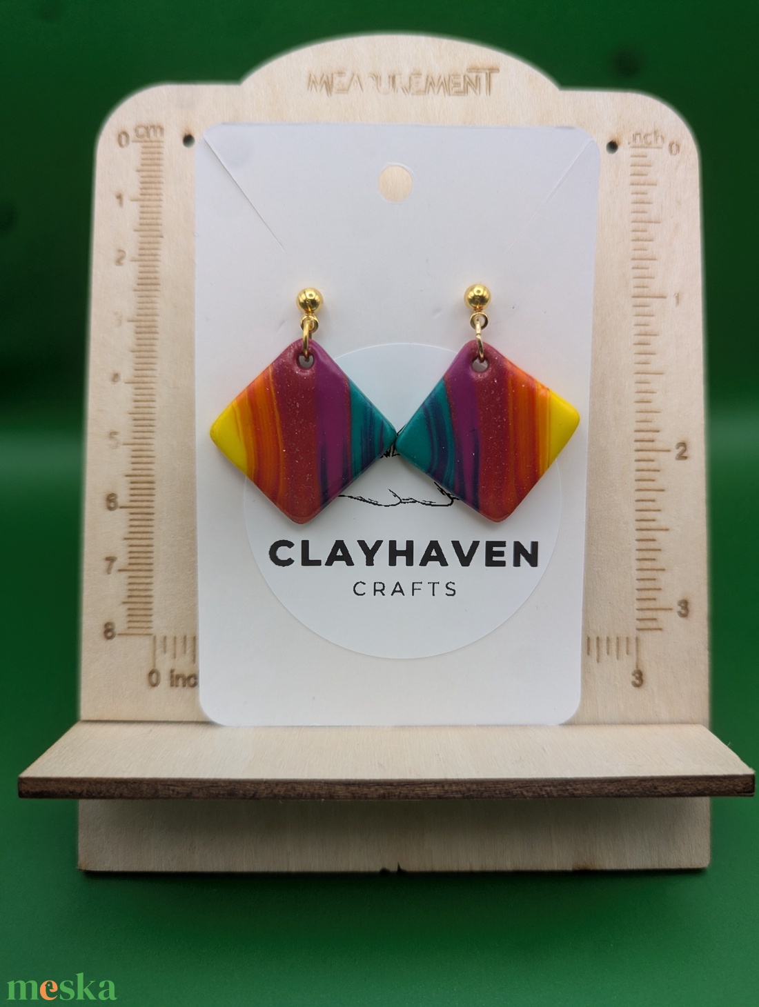 Kézműves fülbevaló polimer gyurmából (polymer clay) - négyzet - 047 - ékszer - fülbevaló - pötty fülbevaló - Meska.hu