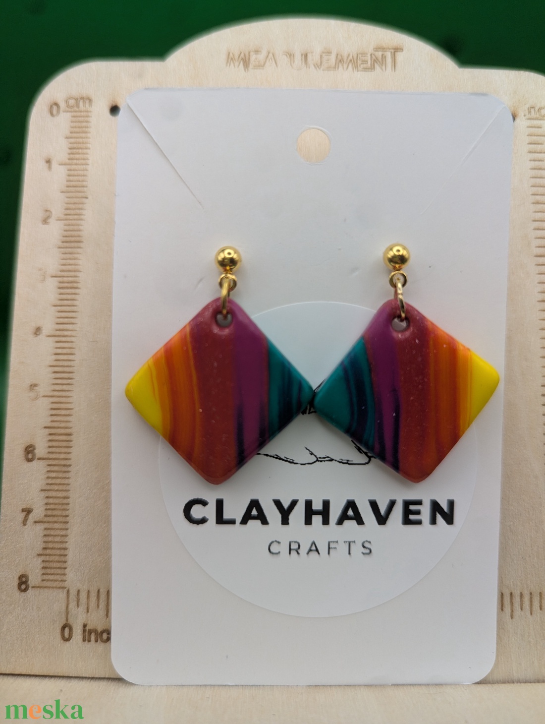 Kézműves fülbevaló polimer gyurmából (polymer clay) - négyzet - 047 - ékszer - fülbevaló - pötty fülbevaló - Meska.hu