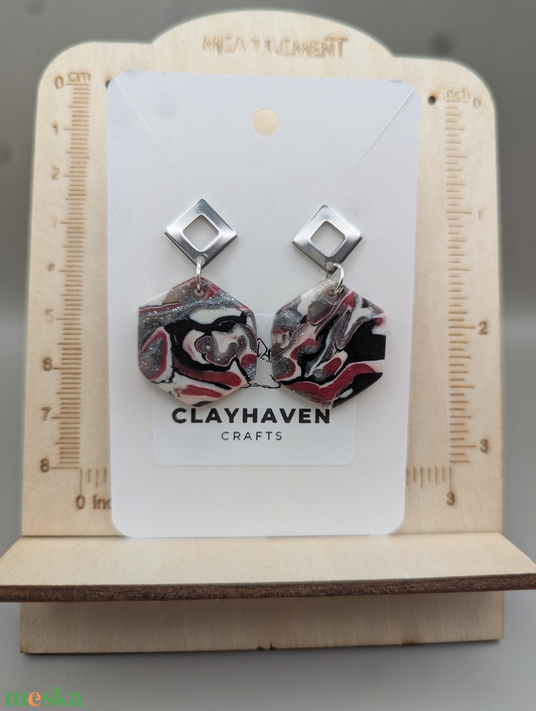 Kézműves fülbevaló polimer gyurmából (polymer clay) - hatszög -053 - ékszer - fülbevaló - lógó fülbevaló - Meska.hu