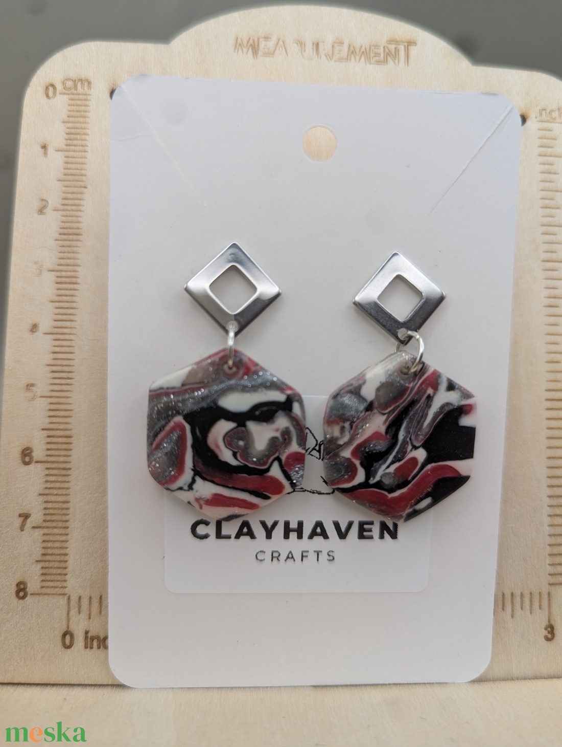 Kézműves fülbevaló polimer gyurmából (polymer clay) - hatszög -053 - ékszer - fülbevaló - lógó fülbevaló - Meska.hu
