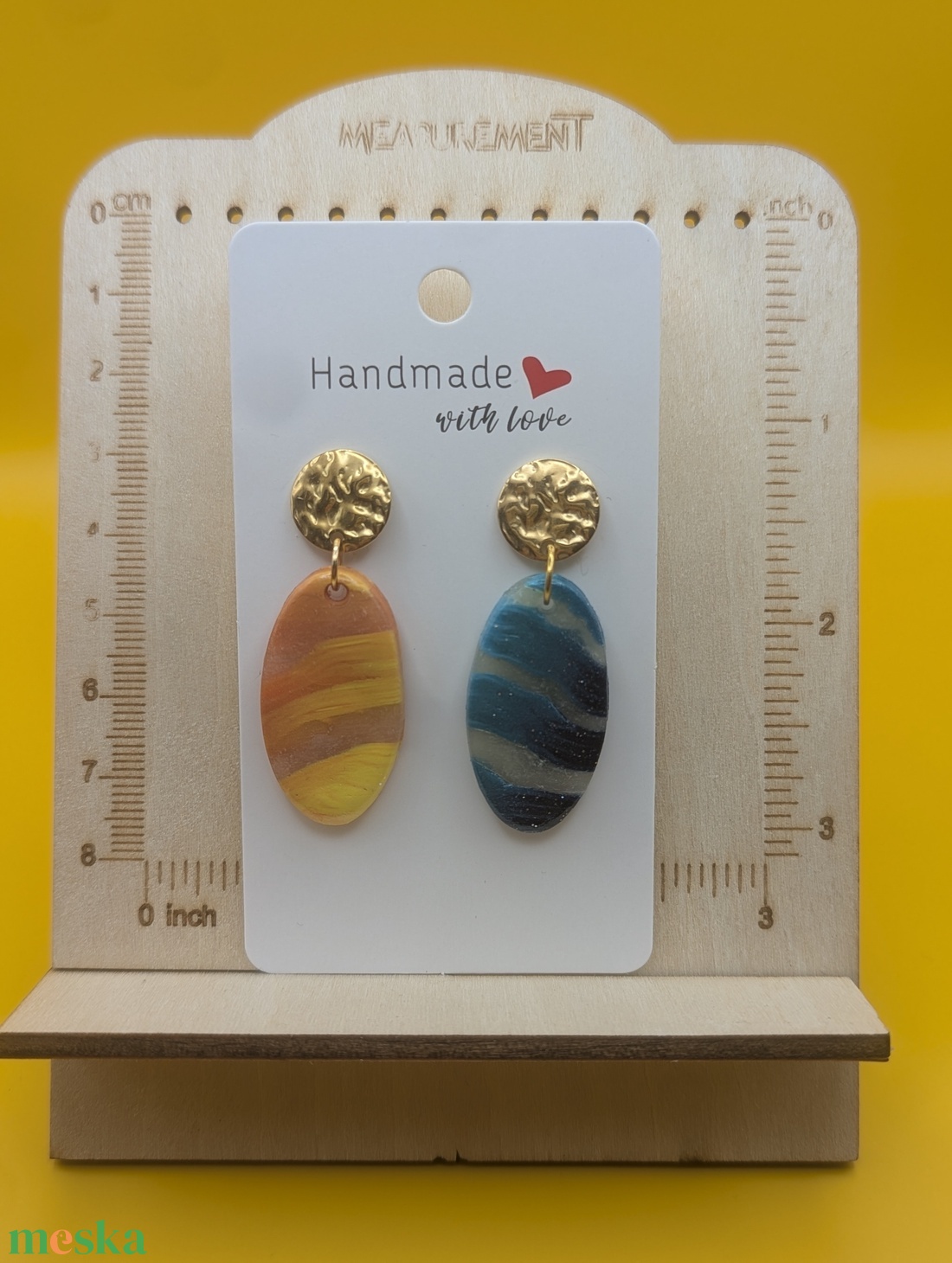 Kézműves fülbevaló polimer gyurmából (polymer clay) - ovális - 055 - ékszer - fülbevaló - lógó fülbevaló - Meska.hu